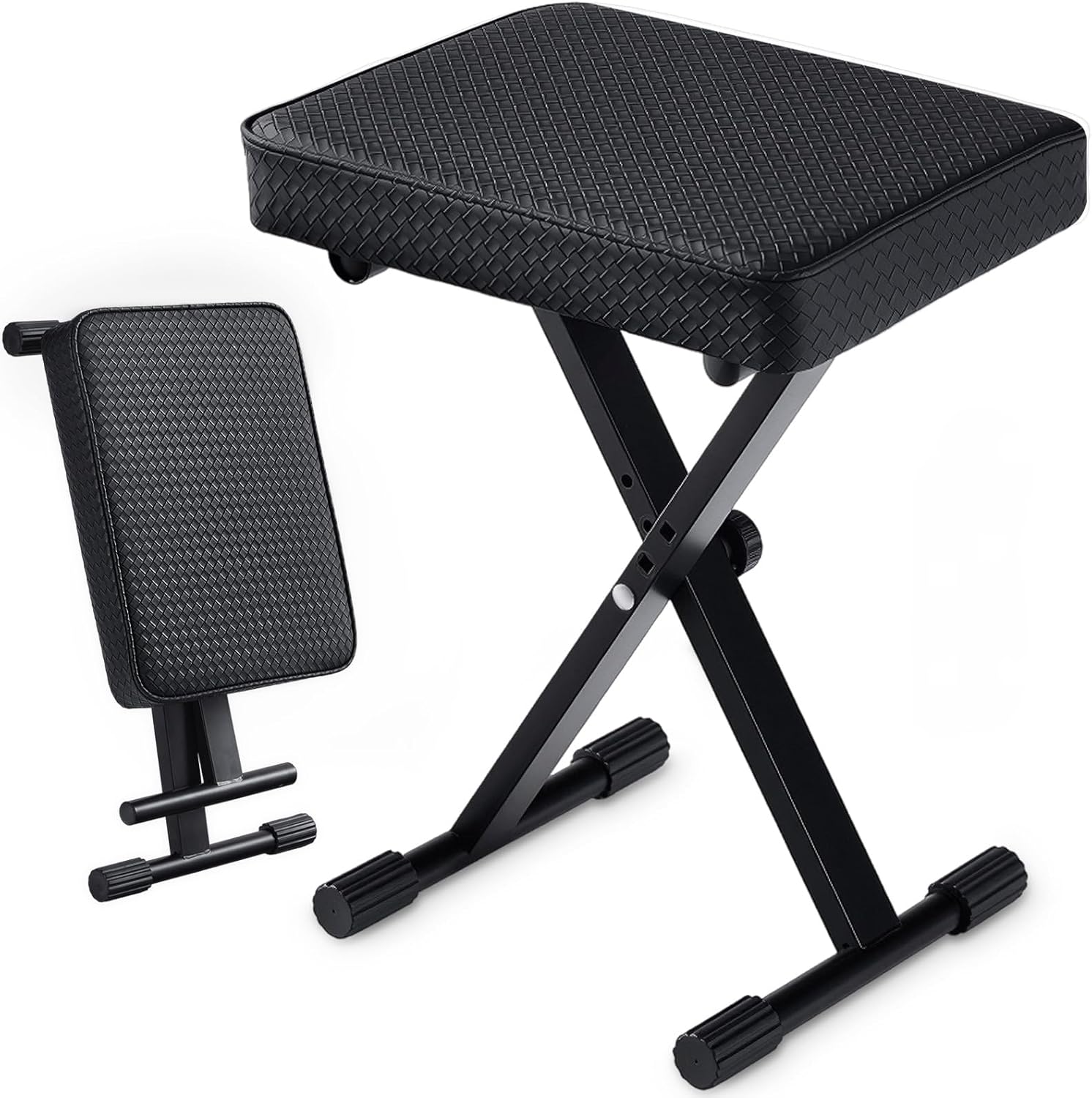 Adjustable Piano Bench, Waterproof Synthetic Leather Padded Seat, X-Style Stool with 2.4 inch Thicken Soft Cushion, for Keyboards Piano Guitar, 9.1"x12.2"x20" Black X-Style(Adjustable)