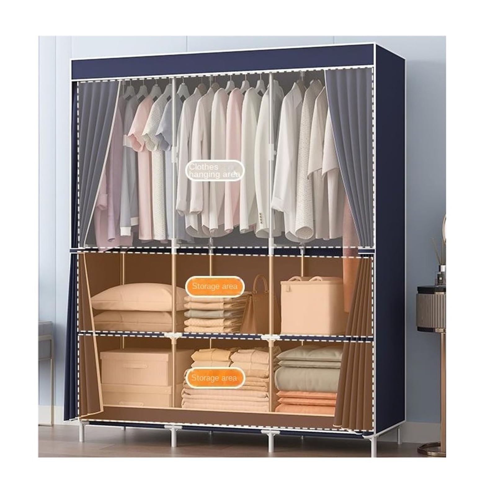 Wardrobe Closet Schrank Tragbarer Schrank, Kleiderschrank, Tragbare Schränke for Aufhängen Von Kleidung, Robust Und Stabil Closet Aufbewahrungsschrank(Purple)