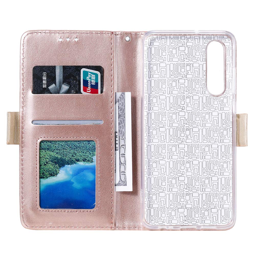 Custodia Portafoglio Per Huawei P30 Pro Con Cerniera – Fiori Rosa E Cordino Fiocco - 2
