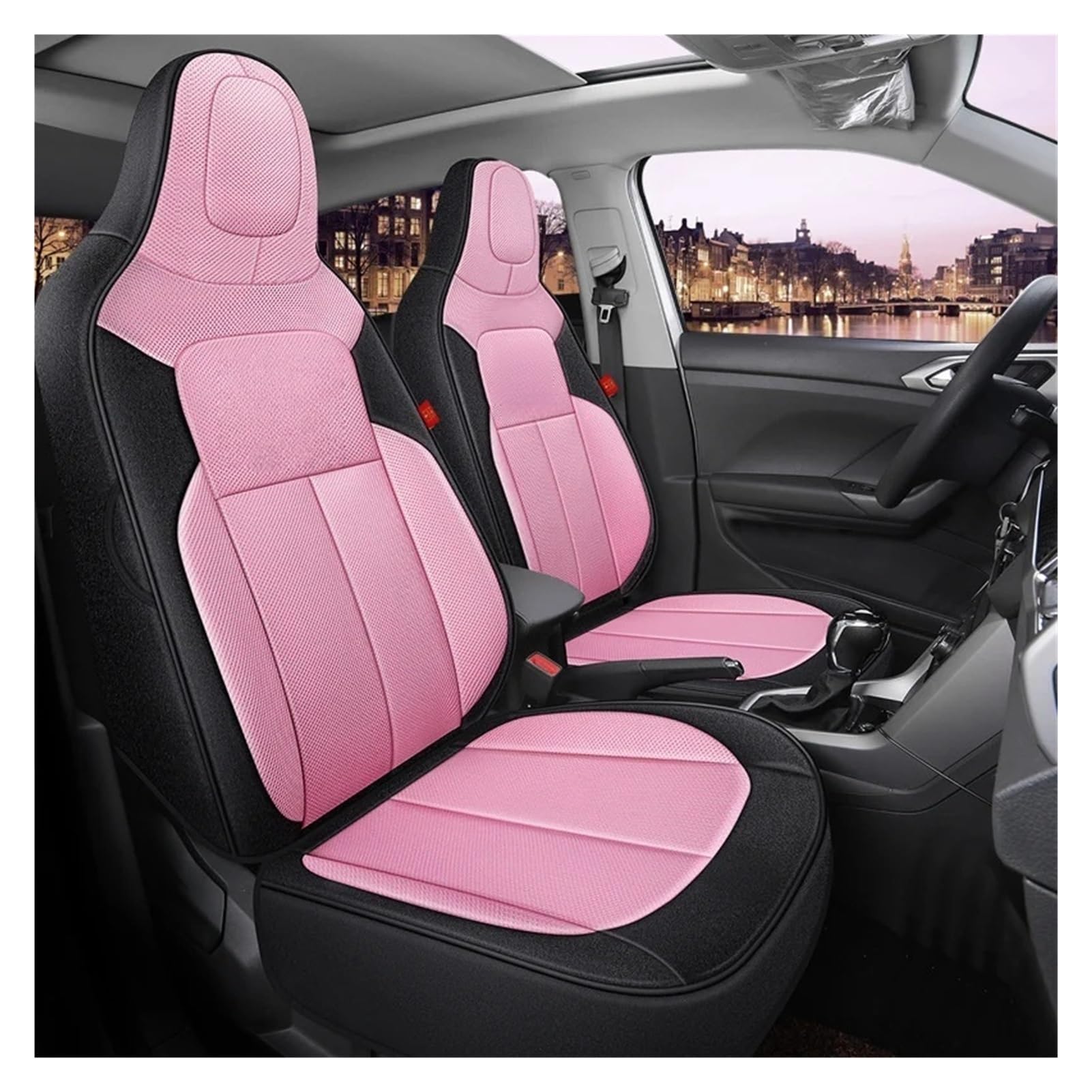 Hiverni car seat cushion PU Leather Car Seat Covers Waterproof Auto Cushion Full Set(Pink)