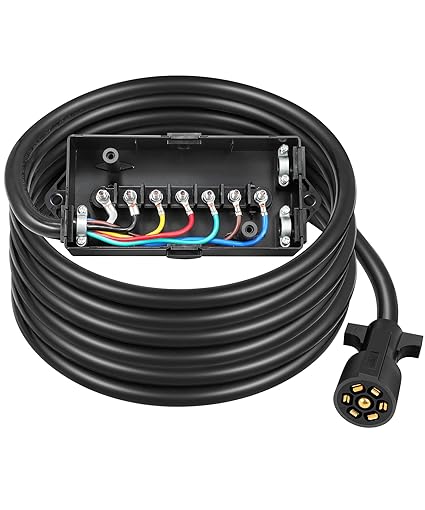 Heavy Duty 7 Way Plug Inline Trailer Cord with 7 Gang Junction Box Weatherproof 8 Feet Trailer Connector Cable Wiring Harness