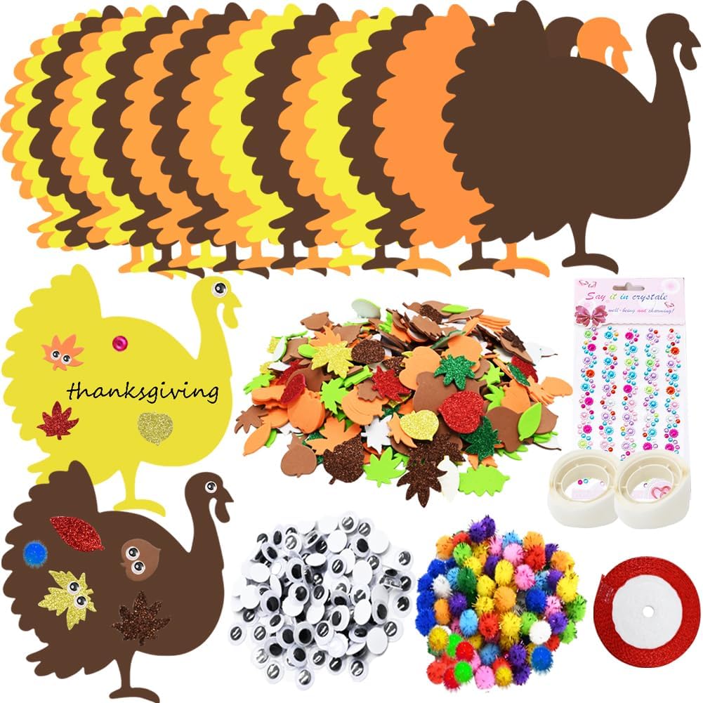 Fall Leaf Foam Sticker, 300Pcs Autumn Thanksgiving Glitter Maple Leaves Self Adhesive Foam Stickers