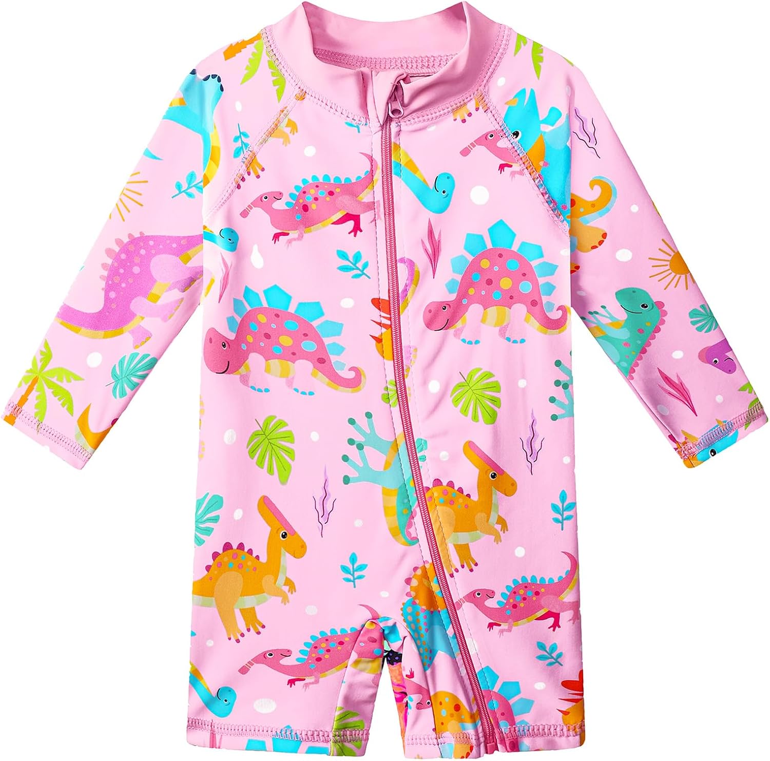 HUAANIUE Baby/Toddler Girls Long Sleeve Zipper Closure Swimsuit One Piece Swimwear with UPF50+ Sun Protection