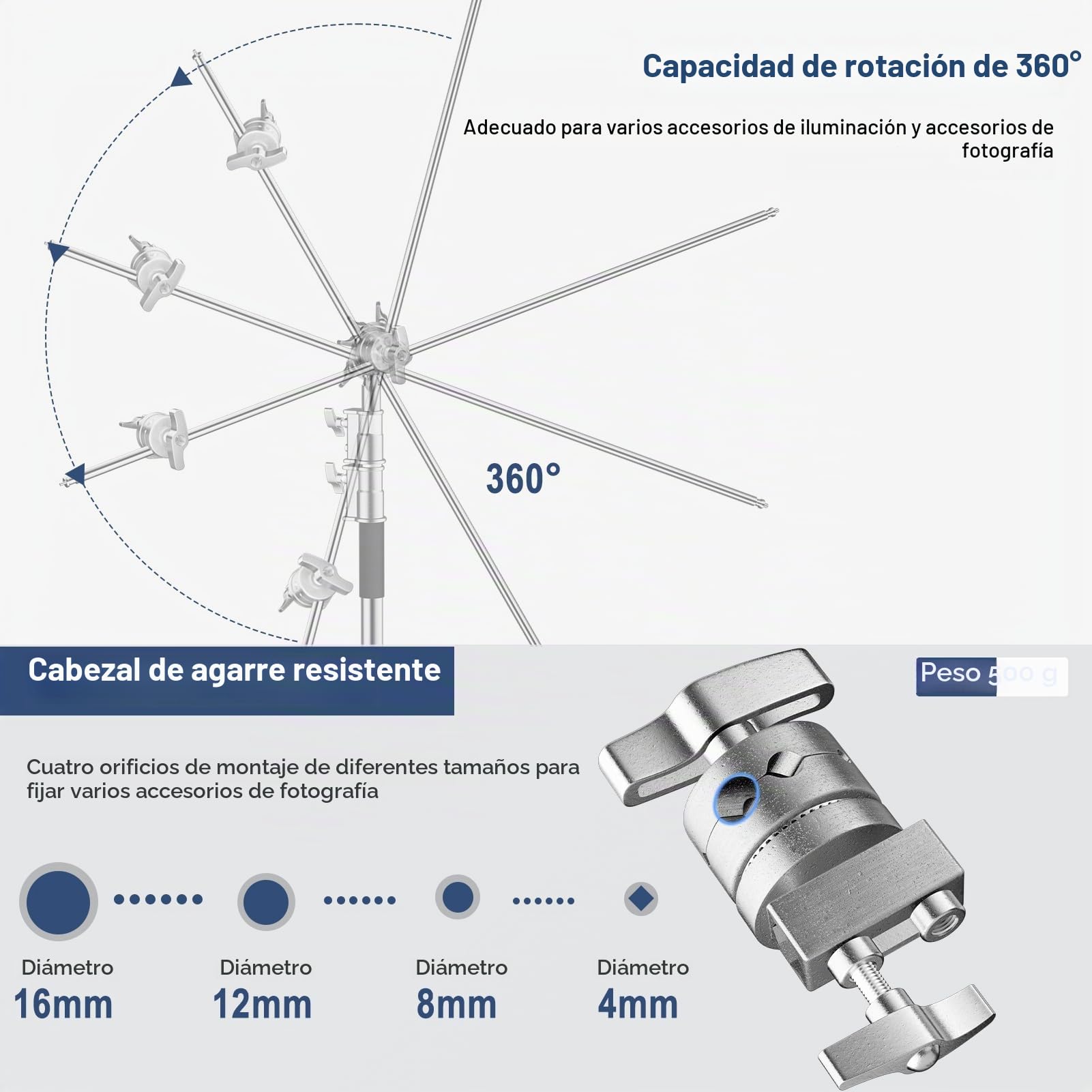 EMART C Stand Extensible con Brazo Jirafa de 128cm, 300cm Soporte de Iluminación de Acero Inoxidable Ajustable para Reflector, Softbox, Monolight, Paraguas