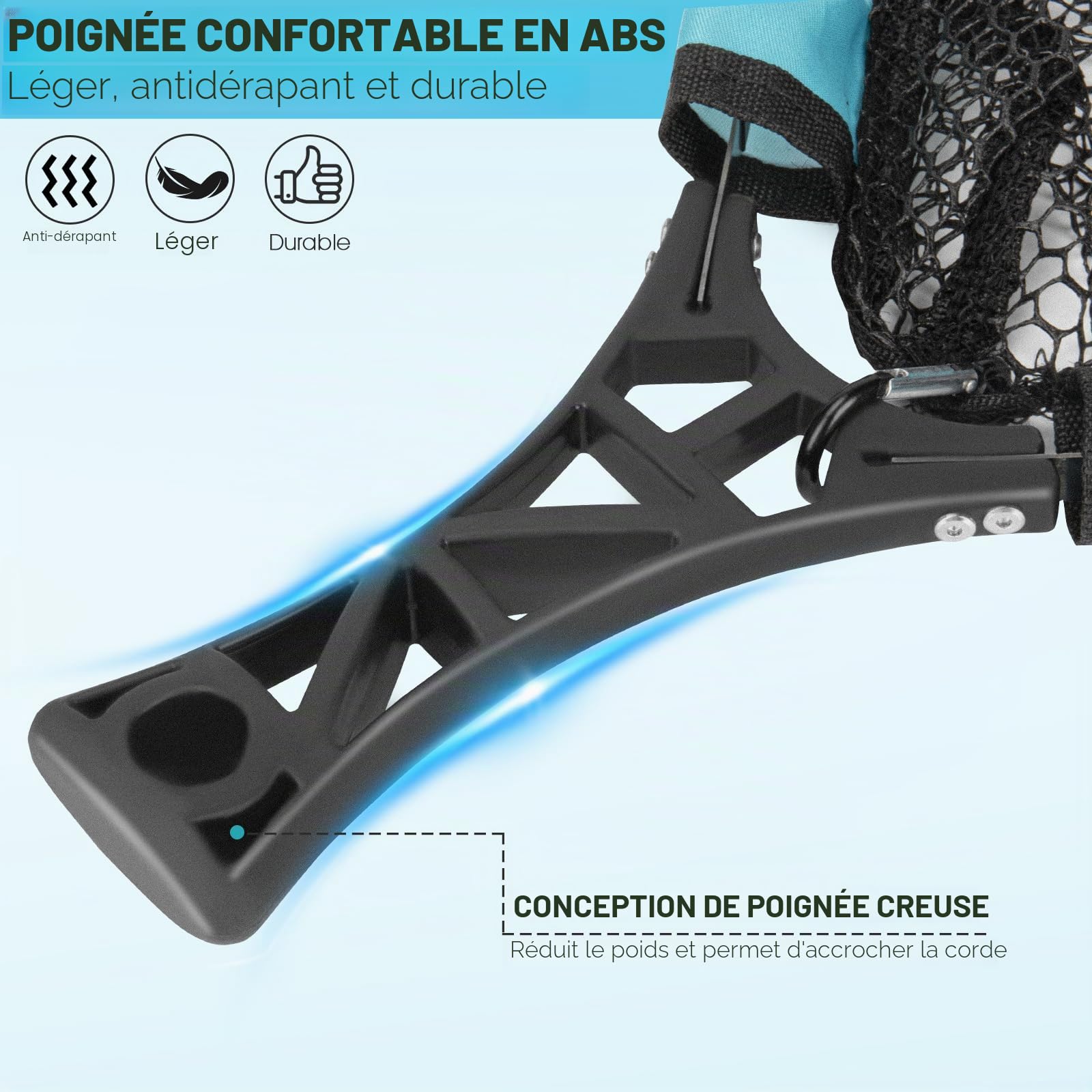 THKFISH Épuisette de pêche à la mouche pliable avec poignée en ABS, filet en maille revêtue de caoutchouc avec sac de pêche pour attraper et relâcher la truite, équipement de pêche à la mouche