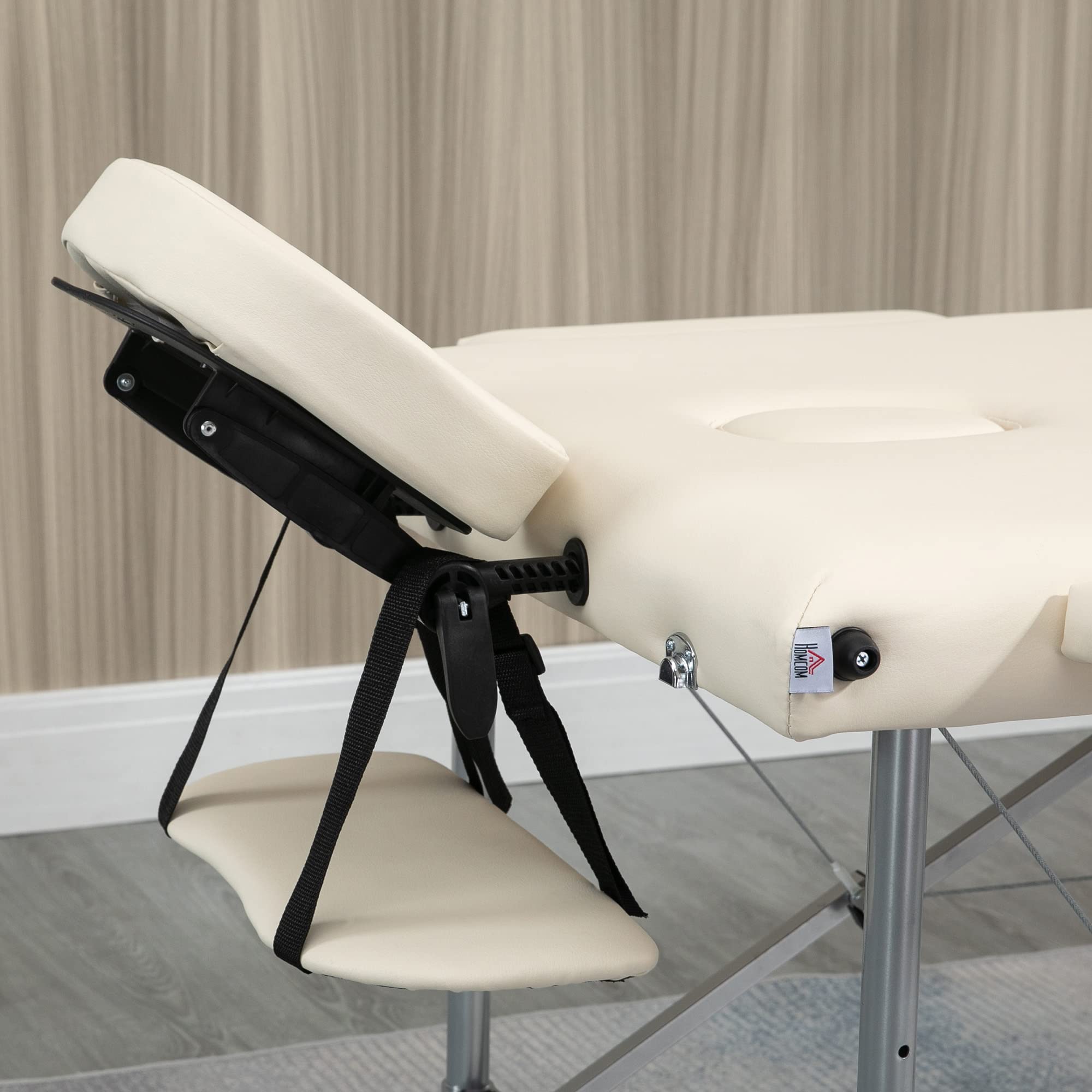 HOMCOM Camilla de Masaje Plegable Mesa de Masaje Portátil con Altura Ajustable en 7 Posiciones Reposacabezas y Marco de Aleación de Aluminio para Fisioterapia Carga 130 kg 186x71x62-83 cm Beige