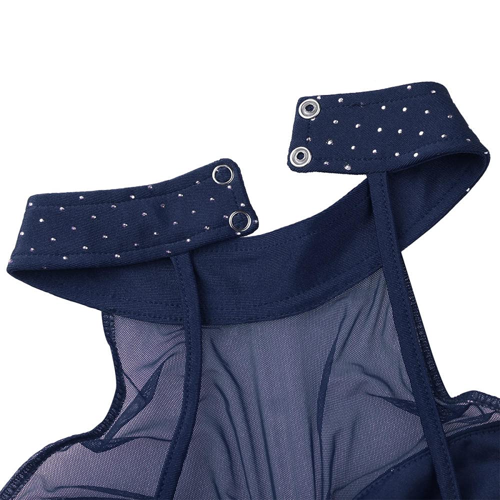 Damen Nachthemden & Nachthemden Damen Ballerina Tanzkurs Kleid Neckholder Polka Dots Unregelmäßiger Tüllsaum Gymnastik Trikot Tanzkleid für Damen (Marineblau L)