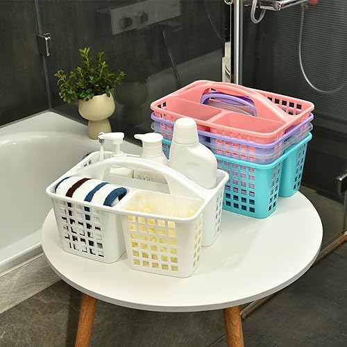 Miniatura 9 de Haundry Cesta de ducha de plástico con 3 compartimentos, organizador portátil de almacenamiento de suministros de limpieza dividido con asa