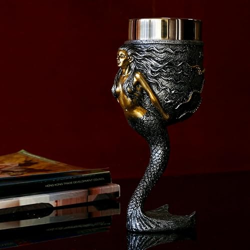 Miniatura 5 de alikiki Copa de vino de pulpo de sirena de fantasía, copa de cáliz de cola plateada brillante, recipiente para beber de acero inoxidable de 7 onzas,