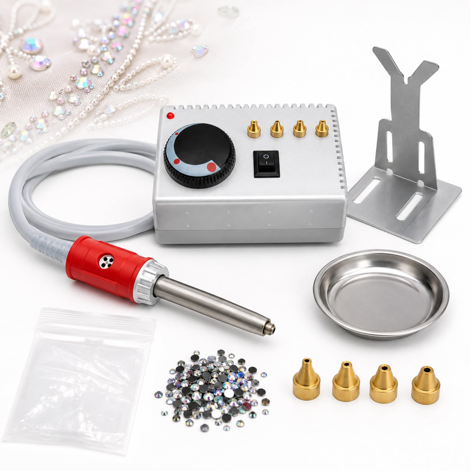 Applicatore Termoadesivo Autoadesivo Sottovuoto, Macchina per Incastonatura di Cristalli Regolabile con 4 Punte Intercambiabili, Diametro 1-8 Mm, per Abbigliamento, Scarpe, Borse E Lavori