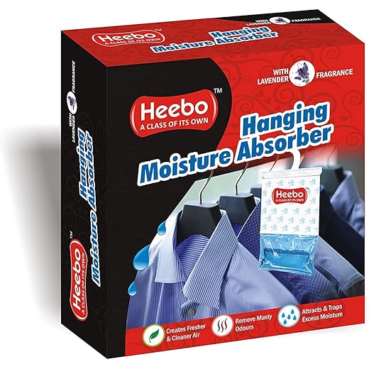 Heebo - Hanging Moisture Absorber Pack 1 | Moisture Relieve | Used in wardrobes | Gym lockers | modular kitchen closets | Dining Room|Bathroom|Living Room | Car moisture absorber | Lavender Fragrance