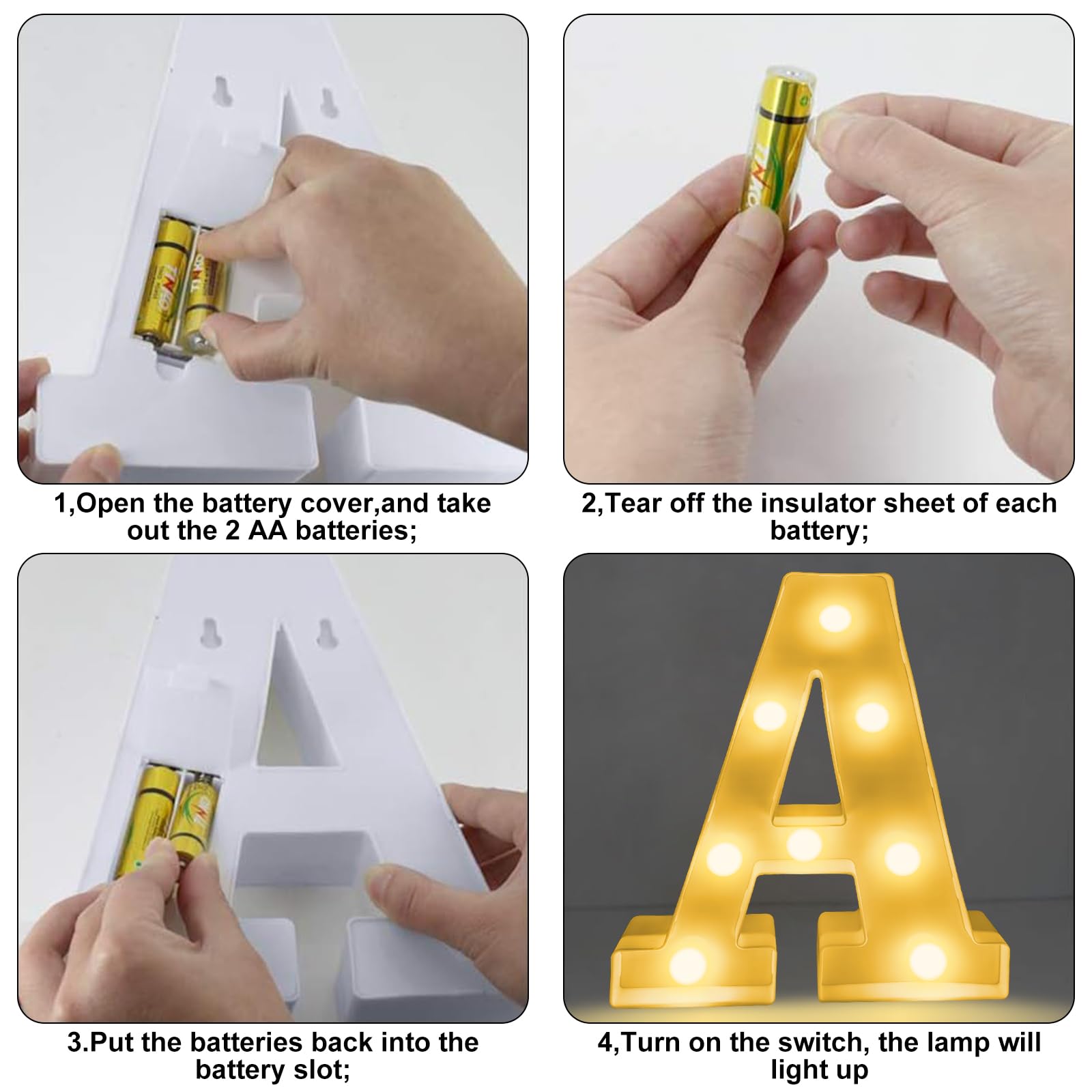 Lettere lampada a forma di lettera con telecomando, lampada a LED, illuminazione lettera, luce notturna, decorazione per compleanno, festa, matrimonio (A)