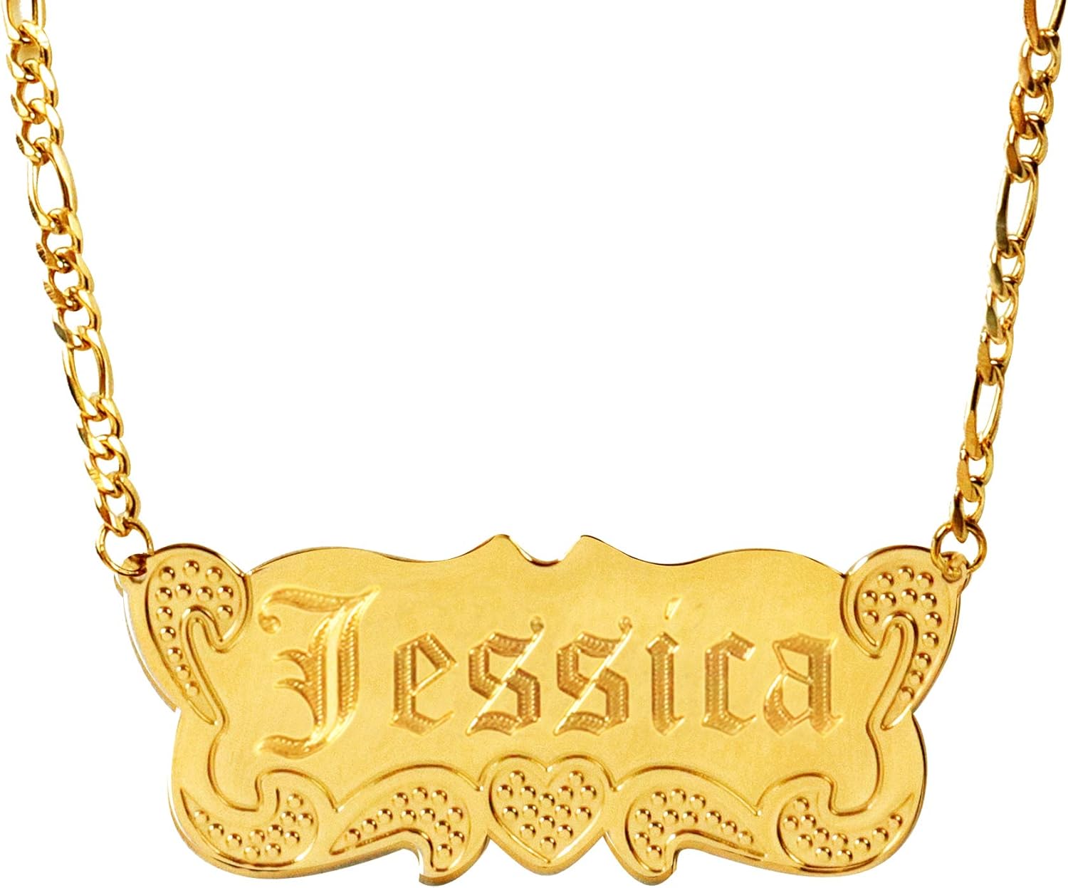 Personalized Name Necklace 18k Gold Plated Herringbone Necklace Customize Any Name Necklace (Gold)
