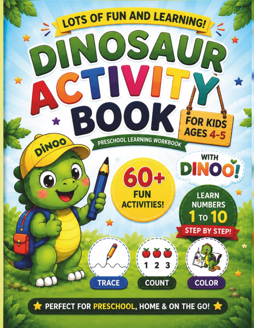 Dinosaur Activity Book: Fun Preschool Learning Workbook with Tracing, Counting, Coloring, Matching, Mazes and Number Activities for Kids Ages 4- 5
