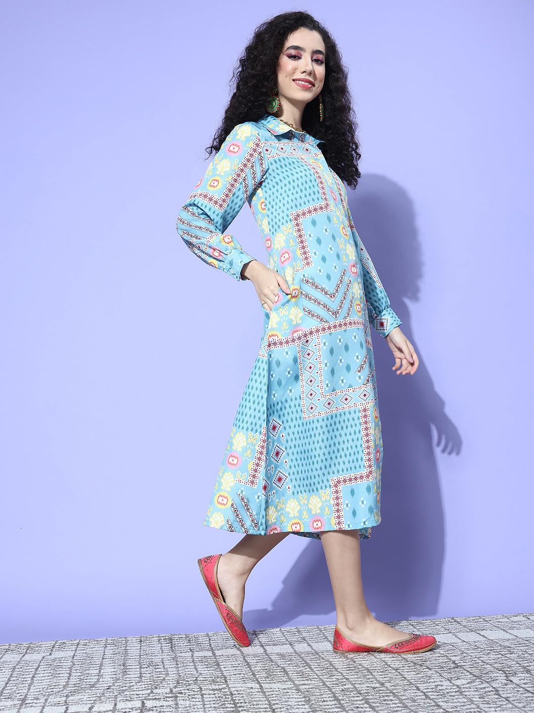 Varanga Women's Viscose Blend A-Line Maxi Dress (Nv_Vdrs41060-Xl_Turquoise Blue