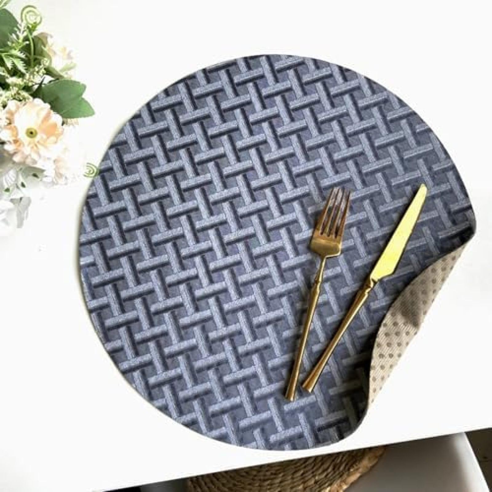 Set de table rond jacquard au motif géométrique durable