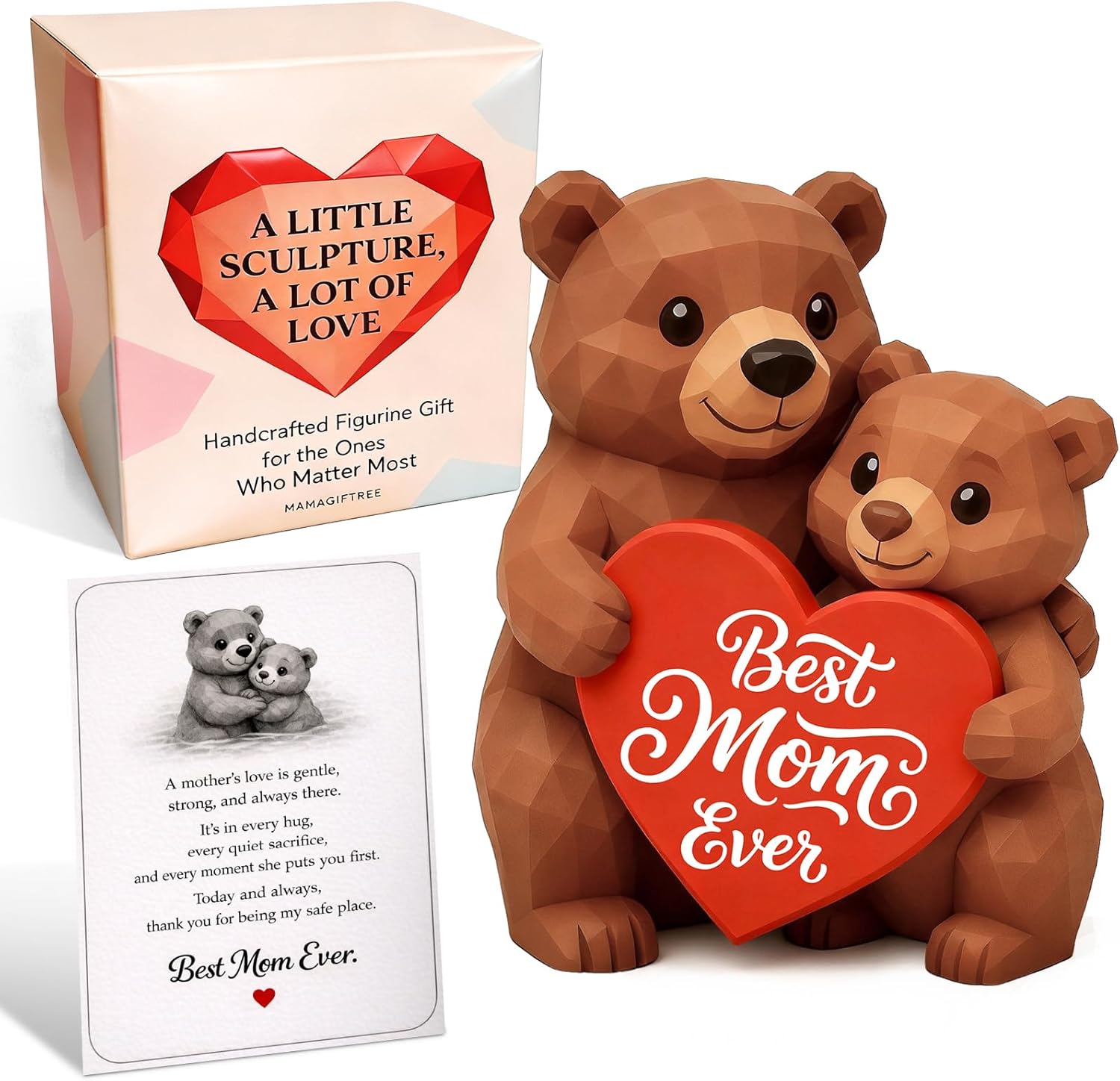 MAMAGIFTREE Gifts for Mom from Daughter Son, Unique Mothers Day - Mama Bear & Cub Figurine with Best Mom Ever Heart, Sentimental Birthday Gifts for Women, Cute Desk Decor for Mother