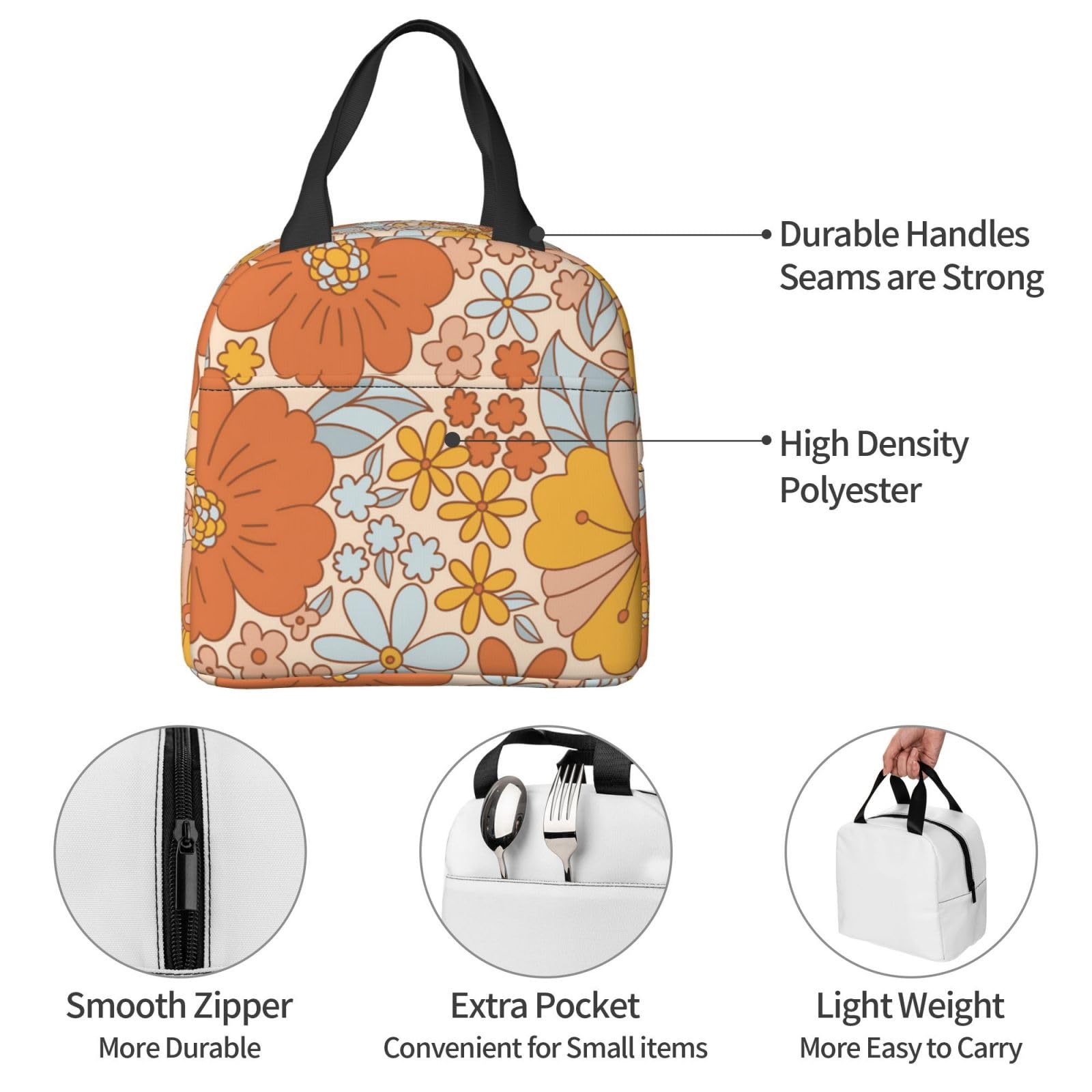 SUPLUCHOM Borsa Termica Per Pranzo Vintage Fungo - Isolata, Impermeabile, Con Tasca, Per Lavoro E Picnic