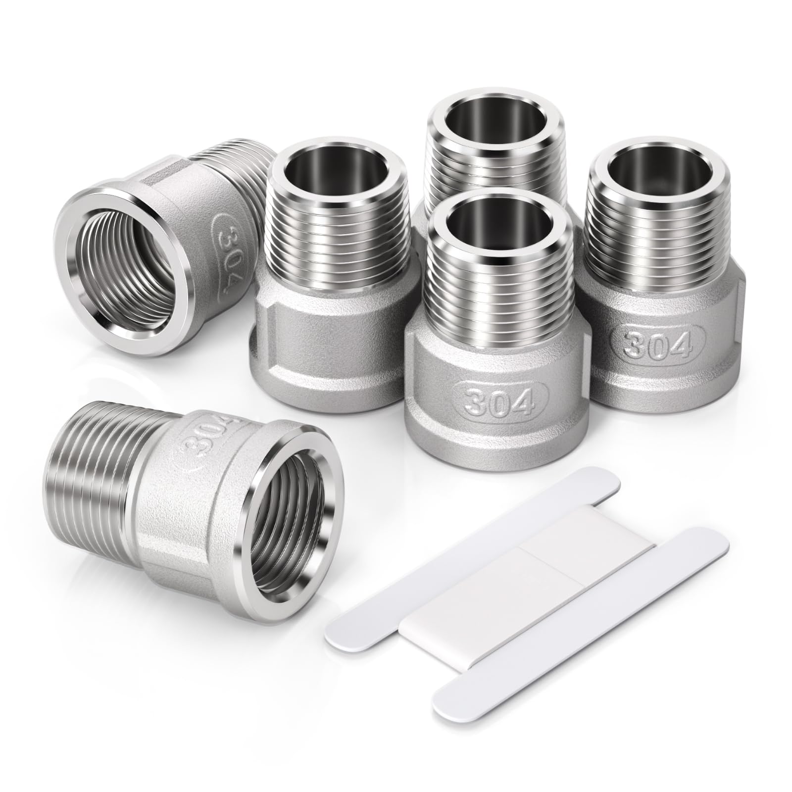 Bwintech 2 Piezas 1/4" Macho a 1/2" Hembra BSP Rosca Acero Inoxidable 304 Conector Reductor Hexagonal para Conversión de Conexión de Tuberías — view 12