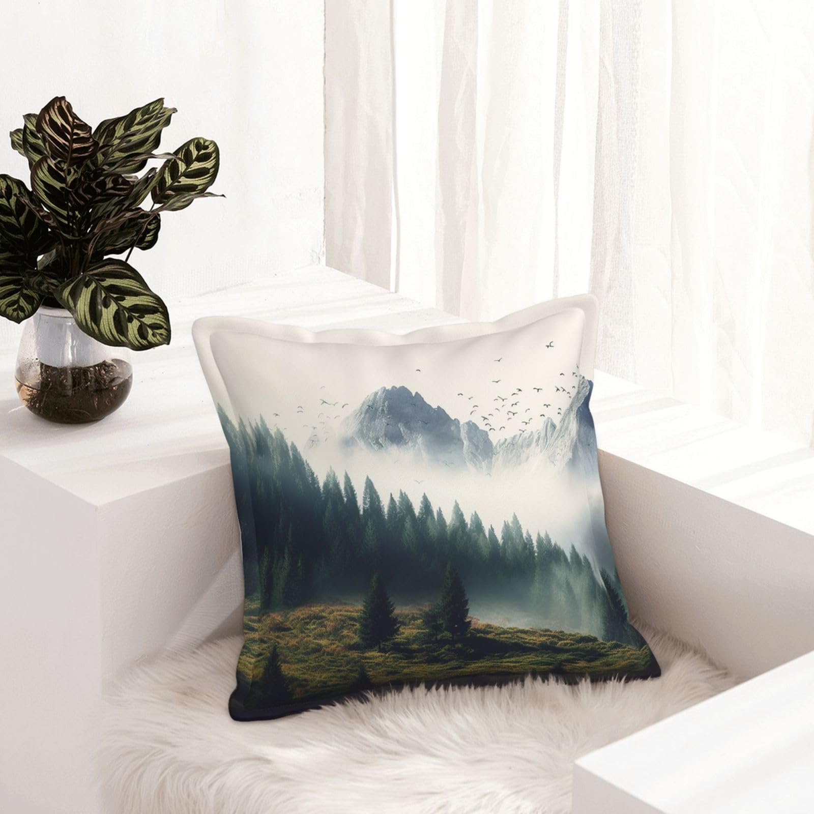 Housses de coussin de canapé en similicuir paysage montagne décoration rustique lit 40x40
