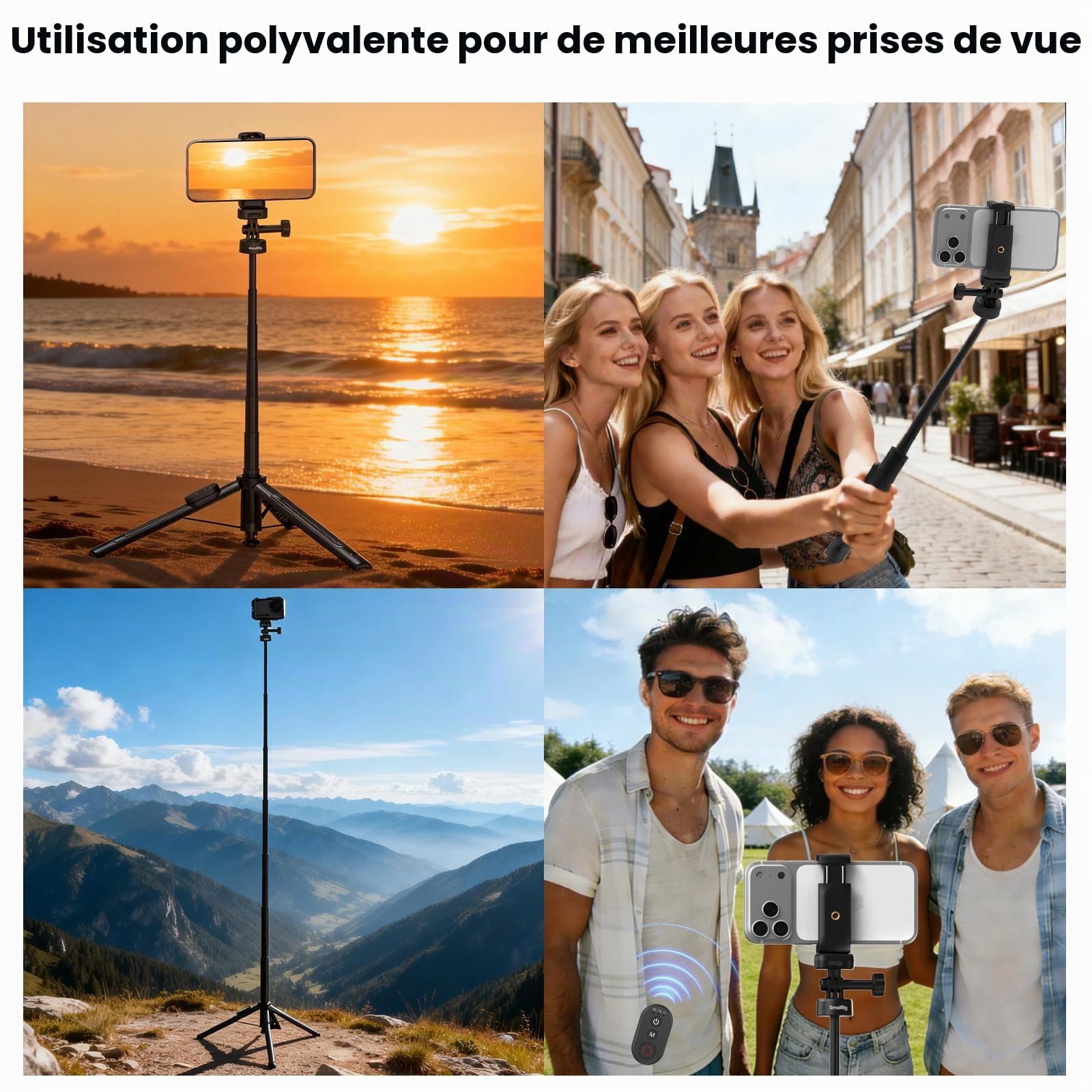 SMALLRIG 59" Perche à Selfie avec Trépied et Télécommande, Trépied Extensible en Aluminium pour DJI Osmo Action 5 Pro/Pocket 3, pour Insta360 X5/X4, pour GoPro Hero 13/12/11, pour iPhone 17/16-5464