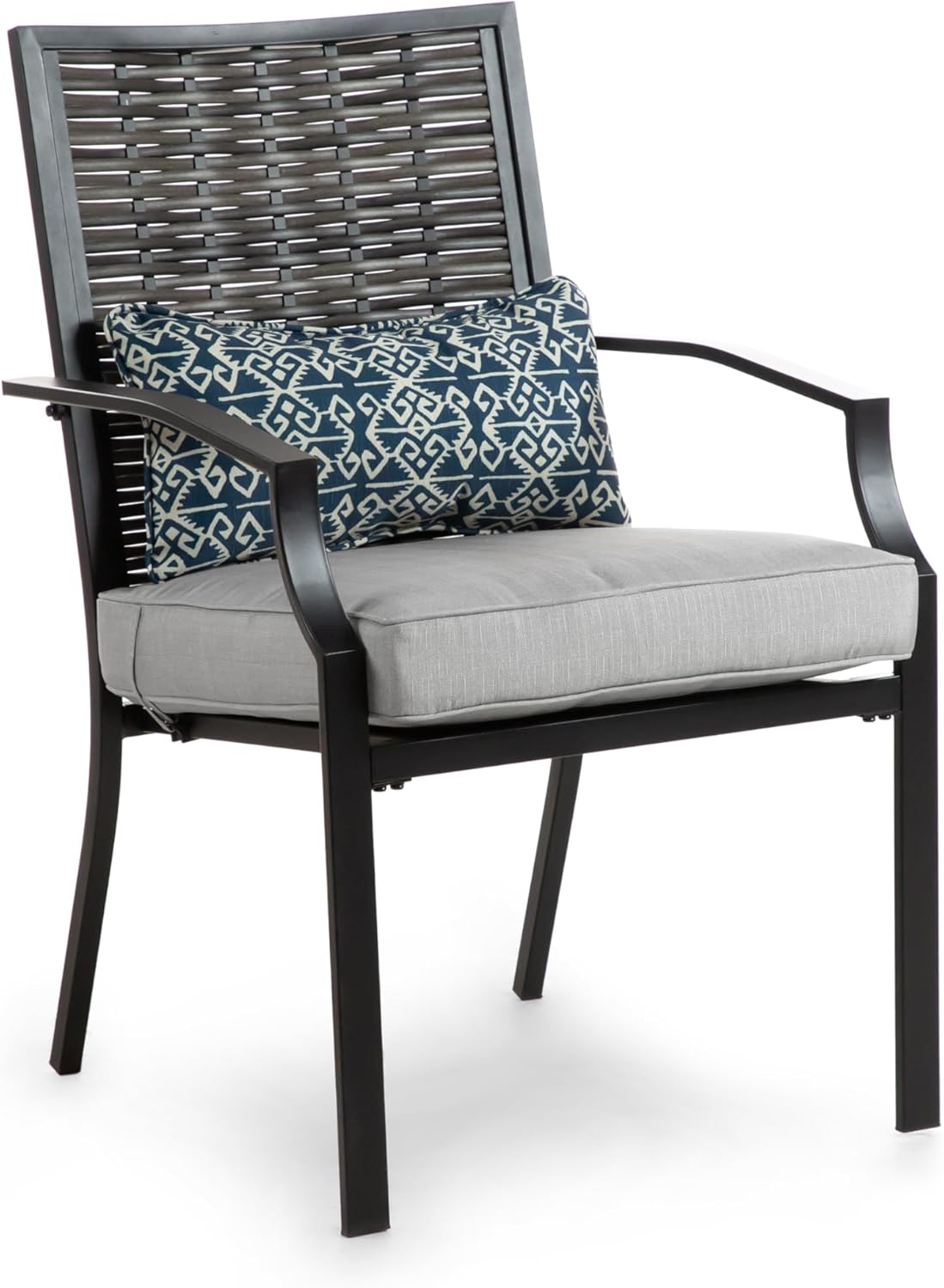 Greemotion USA Sinta 2-Piece Outdoor Metal Dining Chairs Set with Armrest Cushions Accent Pillow Patio Seating for Deck, Backyard, Lawn, Garden, Black and Gray