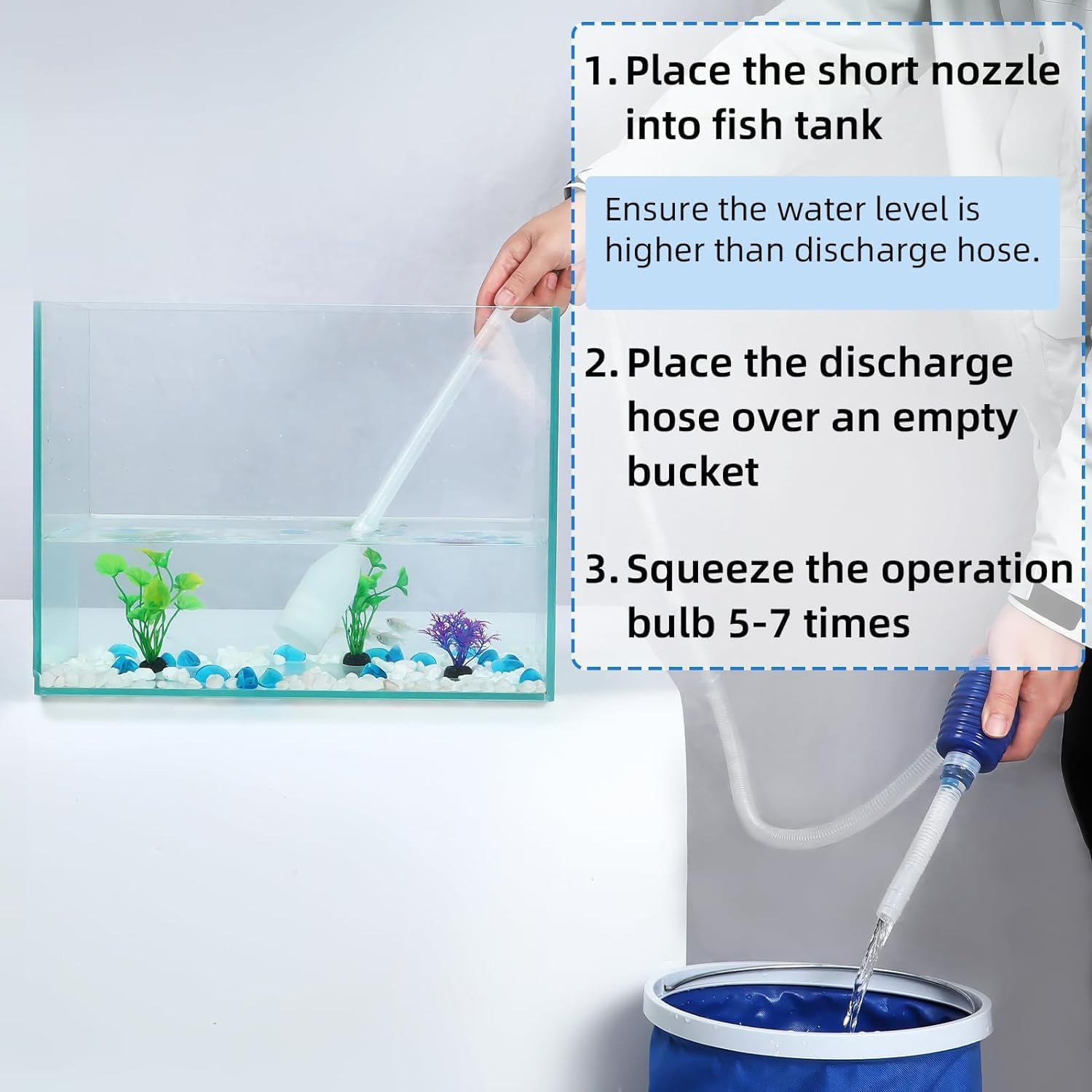 BLUTAILS | Aquarium Water Changer and Gravel Cleaning Siphon Pipe for Aquarium. Siphon Vacuum for Water Changing and Draining (1.7 Meter) Color (White & Blue). 1