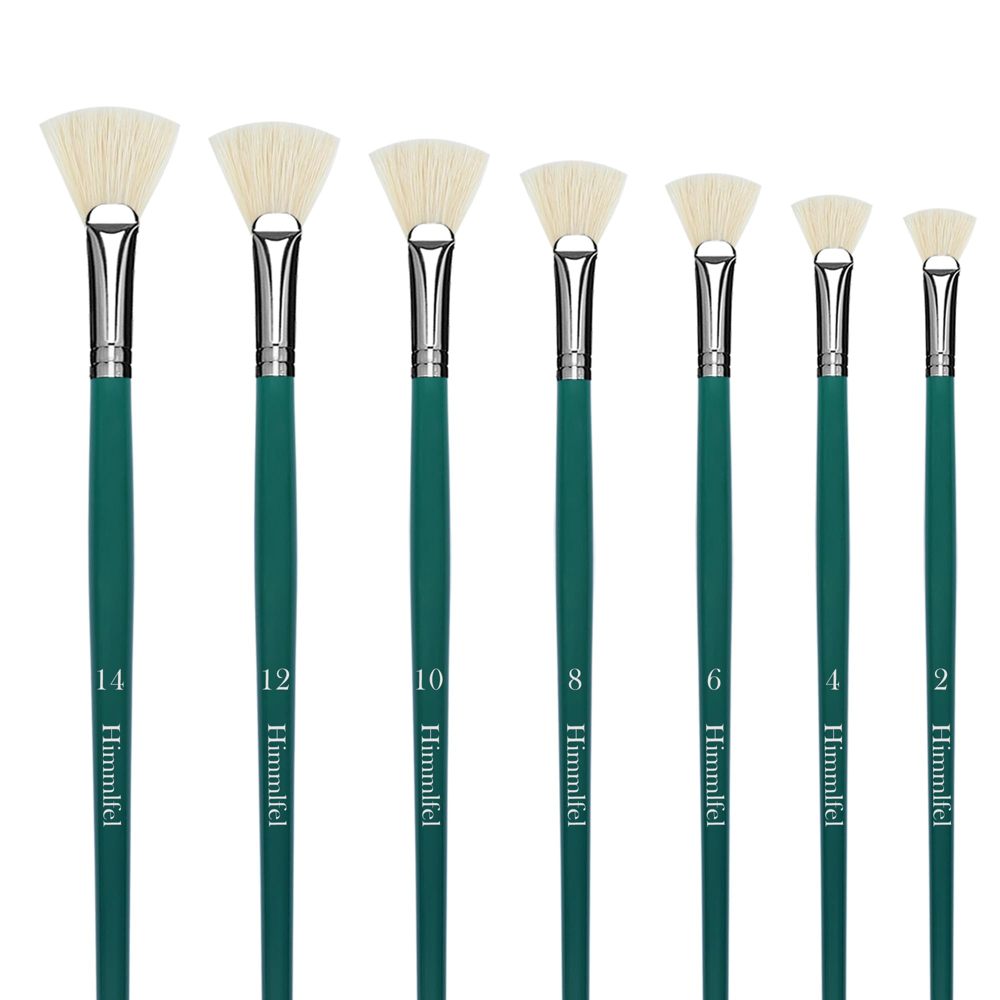 Himmlfel fan paint brush set, 7 pcs hog bristle fan paint brushes for oil, acrylic and gouache painting
