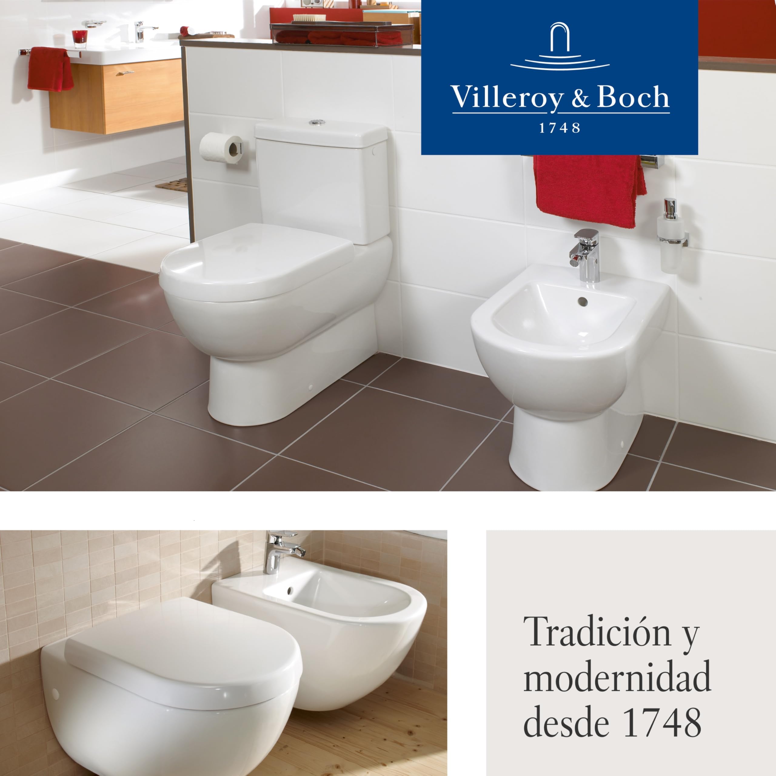 Villeroy & Boch Subway, asiento para inodoro – Tapa de WC blanco brillante con cierre automático - Aro extraíble con tapa hecho de Duroplast resistente - Diseño elegante en D - Recambio original