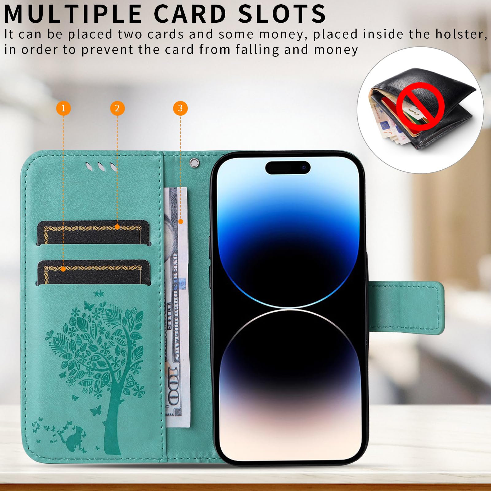 Cover Portafoglio In Pelle Con Motivo Per Google Pixel 4a 4G - Custodia Con Slot Carte E Chiusura Magnetica, Verde - 5