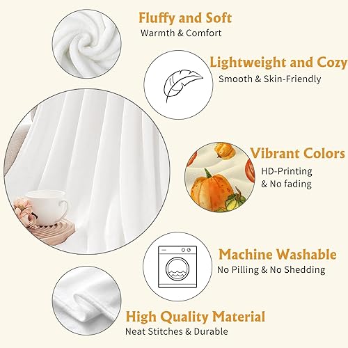 Miniatura 9 de YeeJu Manta decorativa de otoño, tamaño individual, manta de calabazas de otoño para sofá, cama, sala de estar, al aire libre, suave, acogedora,