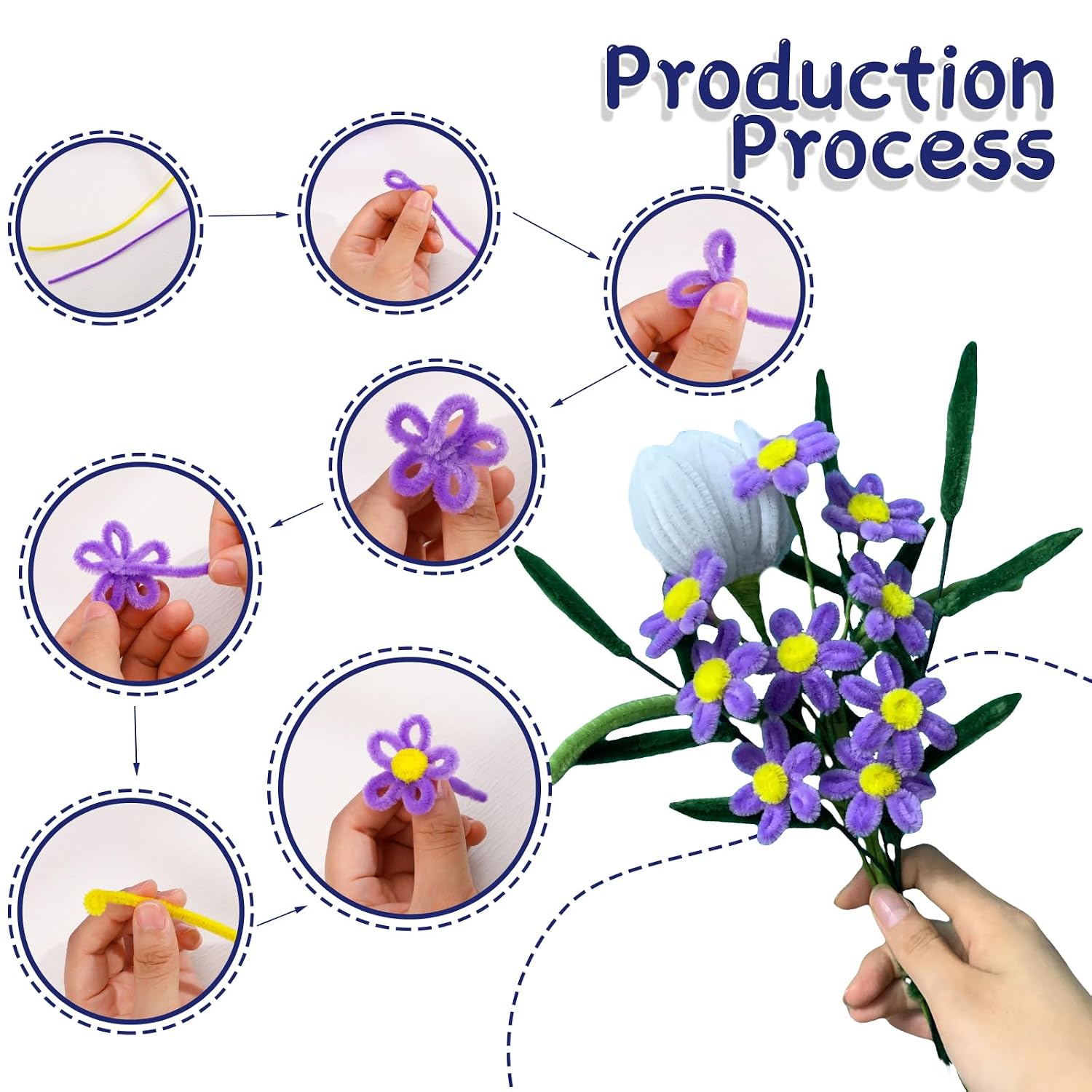 650 Pcs Pipe Cleaner Flowers Craft Kit with Tutorial for Home Decorations image 4