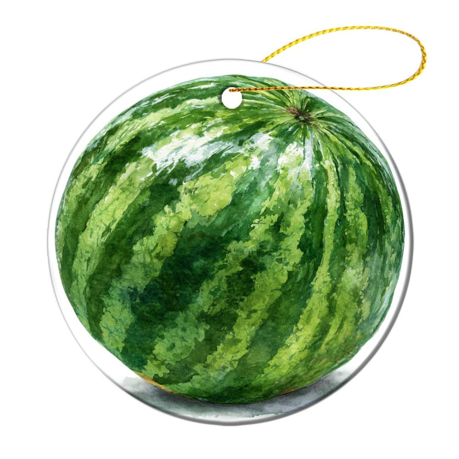 Watercolor A Watermelon with Green Stripes Christmas Tree Hanging Ornaments,2 Pieces, 7.2CM Round Double-Sided