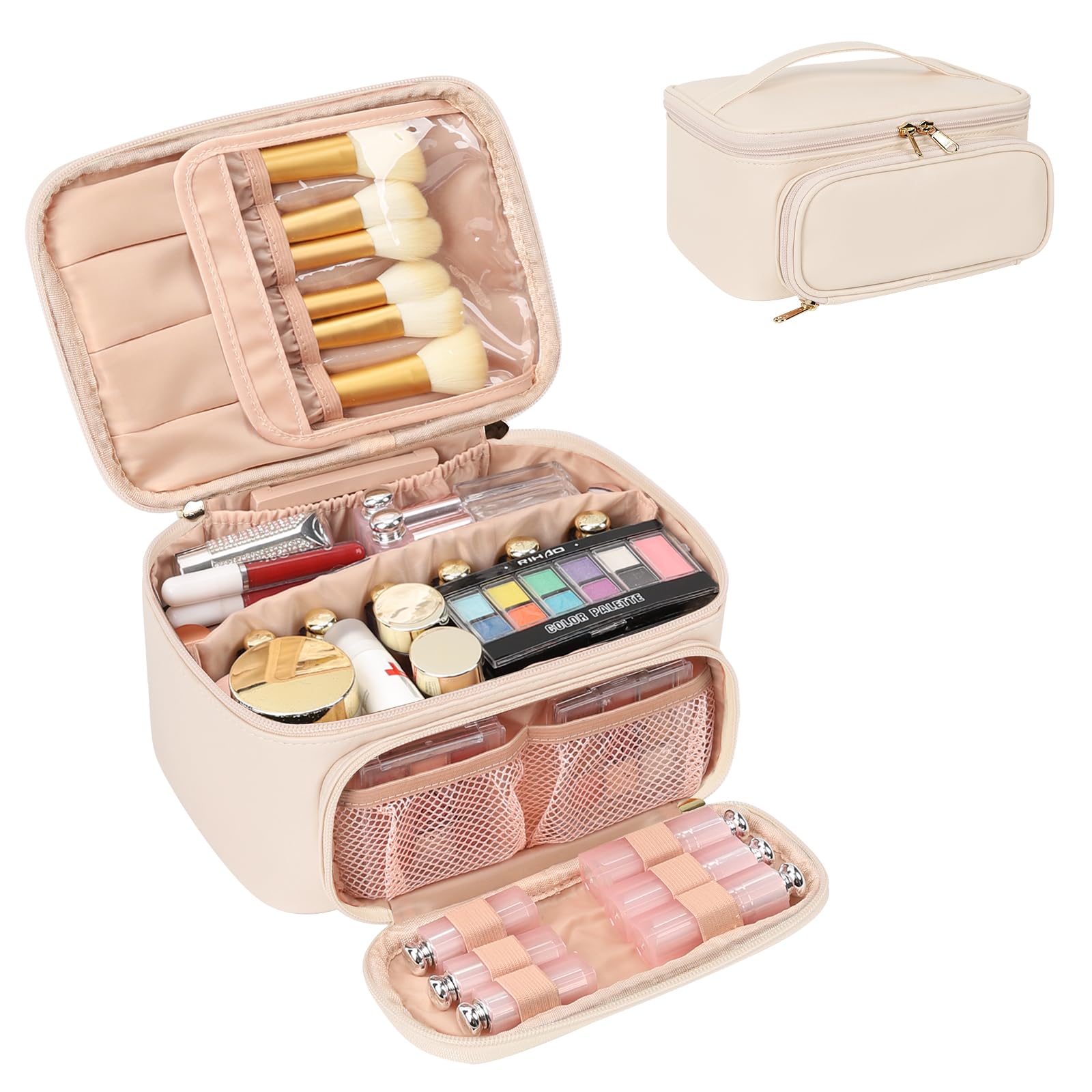 Travel Makeup Bag, Portable Cosmetic Bag with Makeup Brush Organiser Large Capacity Make up Case Water-Resistant Toiletry Bag for Women Travel Essentials — view 18