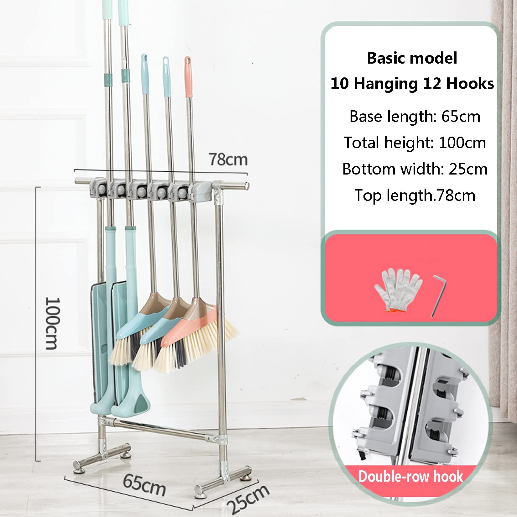 Besenhalterung & Gerätehalter Utility Racks Besenhalter Organizer Beweglicher Schrank Aufbewahrungsschrank Mop Rack Bodenstehend Reinigungswerkzeugwagen for Garten Garage Schulen Hotels Krankenhäuser