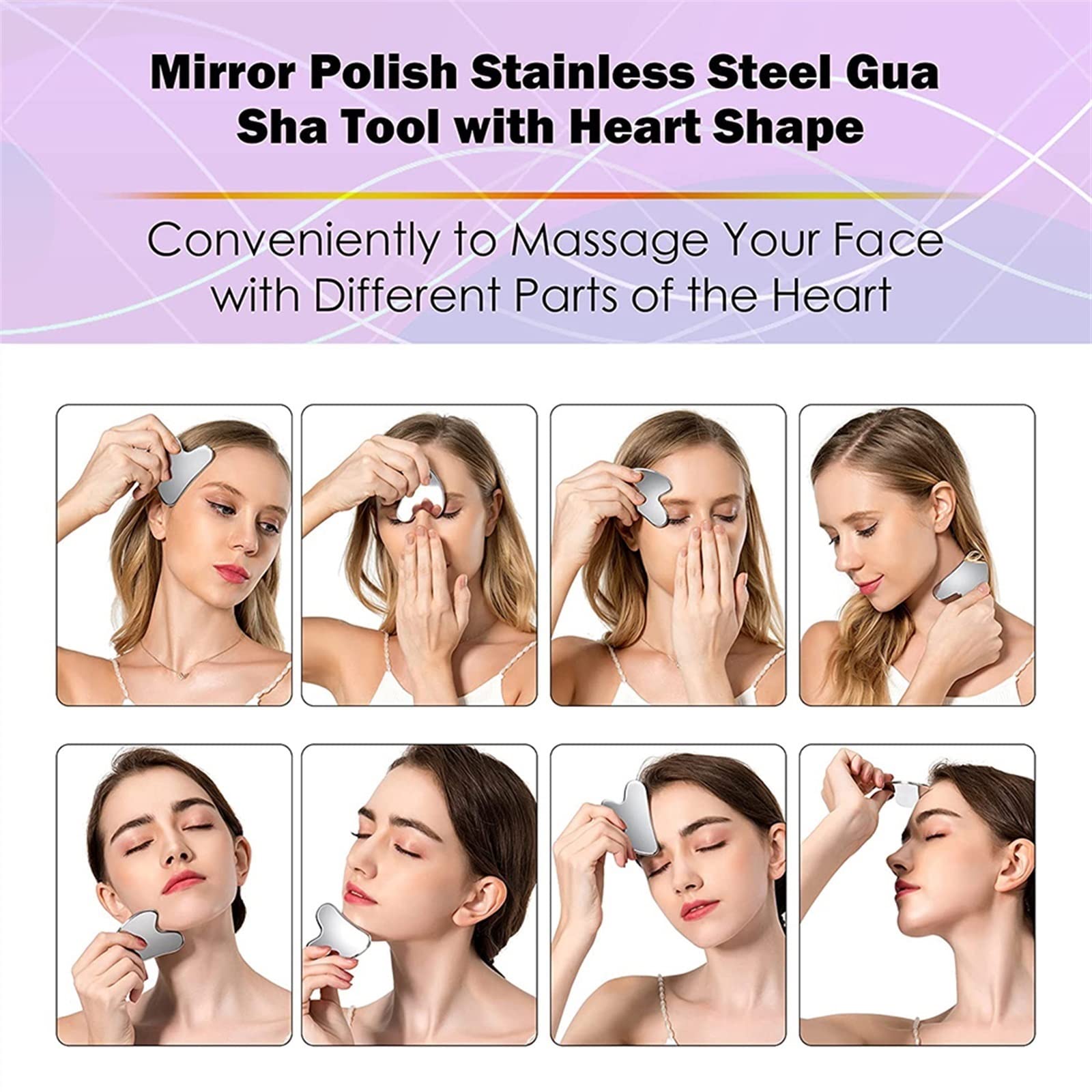 BAWHO Herramientas faciales Gua Sha, Herramienta de Masaje Gua Sha de Acero Inoxidable for la Cara como masajeador Facial o Herramienta for el Cuidado de la Piel, 1 Uds.