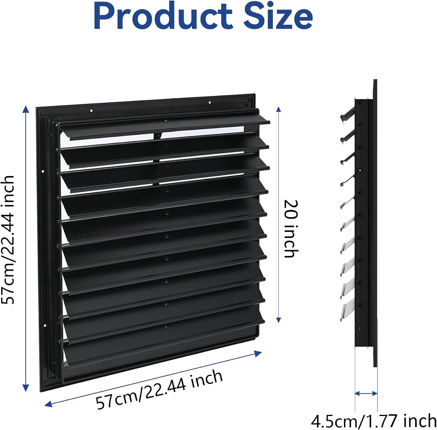 AIWFL 20 Inch Aluminum Automatic Gravity Shutter Louver Vent, 2 Pack Square Automatic Exhaust Shutter Louver Vent for Greenhouses, Garages, Attics, Workshops, Barn