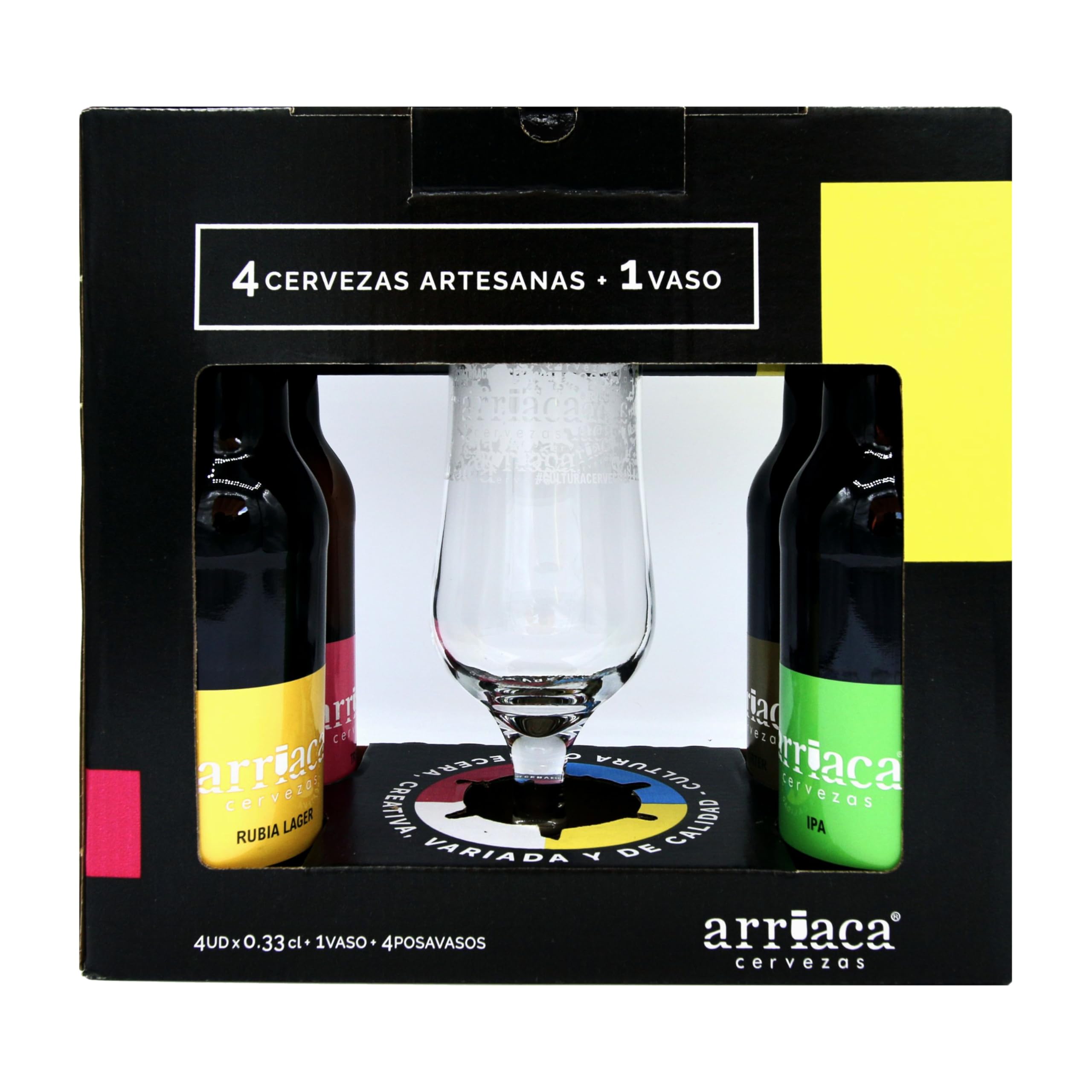Cerveza Artesana Arriaca Estuche Regalo Degustación 4x33cl + Vaso/Copa (Caja de 3 estuches)