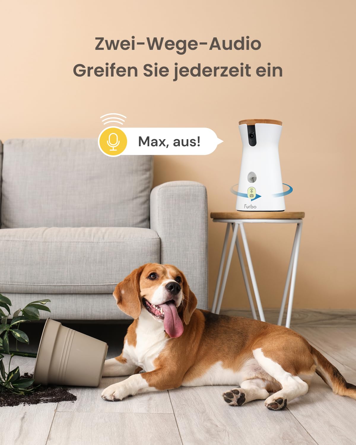 Furbo 360° Hundekamera [Basic Kamera]: Haustierkamera mit App, Rotierende 360° Sicht, Farbnachtsicht, Tracking, Leckerliwurf, Bell-Alarm, der Favorit von Haustierbesitzern auf der ganzen Welt
