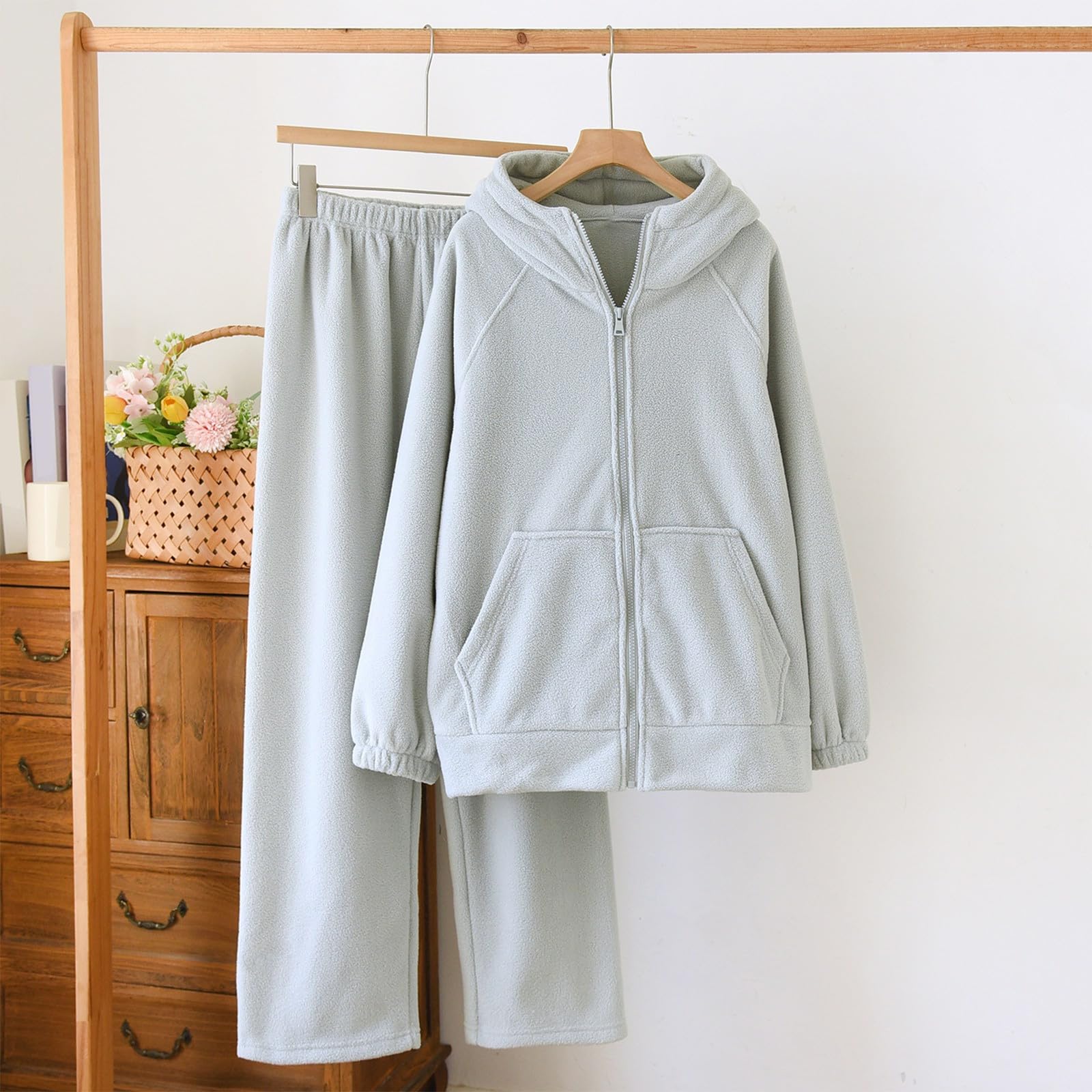 Generisch Pijama de franela para hombre con cremallera como ropa cálida de invierno cómoda de manga larga ropa de dormir térmica para el hogar (verde claro, XL)