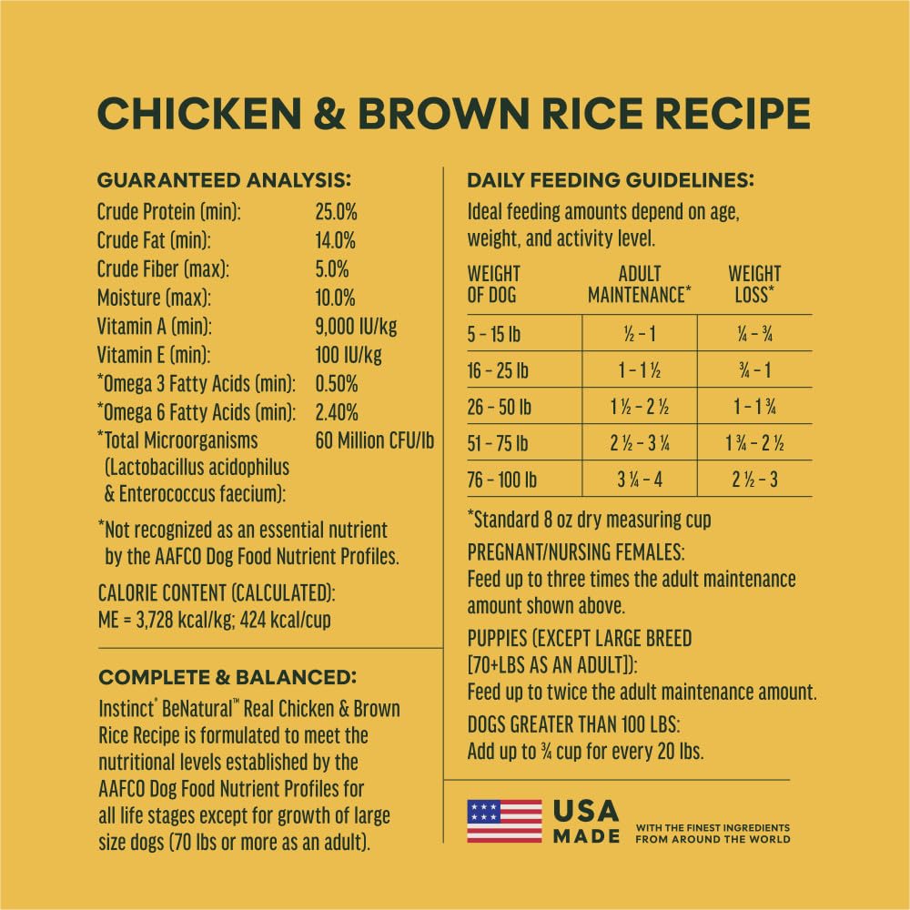 Instinct Be Natural - Alimento seco para perros con pollo y arroz integral, bolsa de 25 libras