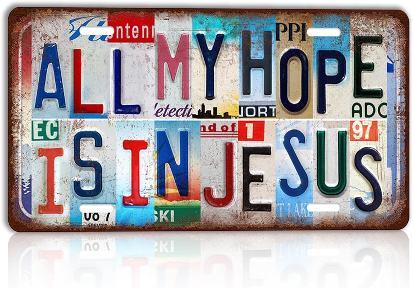 Vintage All My Hope Is In Jesus Wall Decor License Plate Metal Sign Tin Signs,12x6 Inch Aluminum