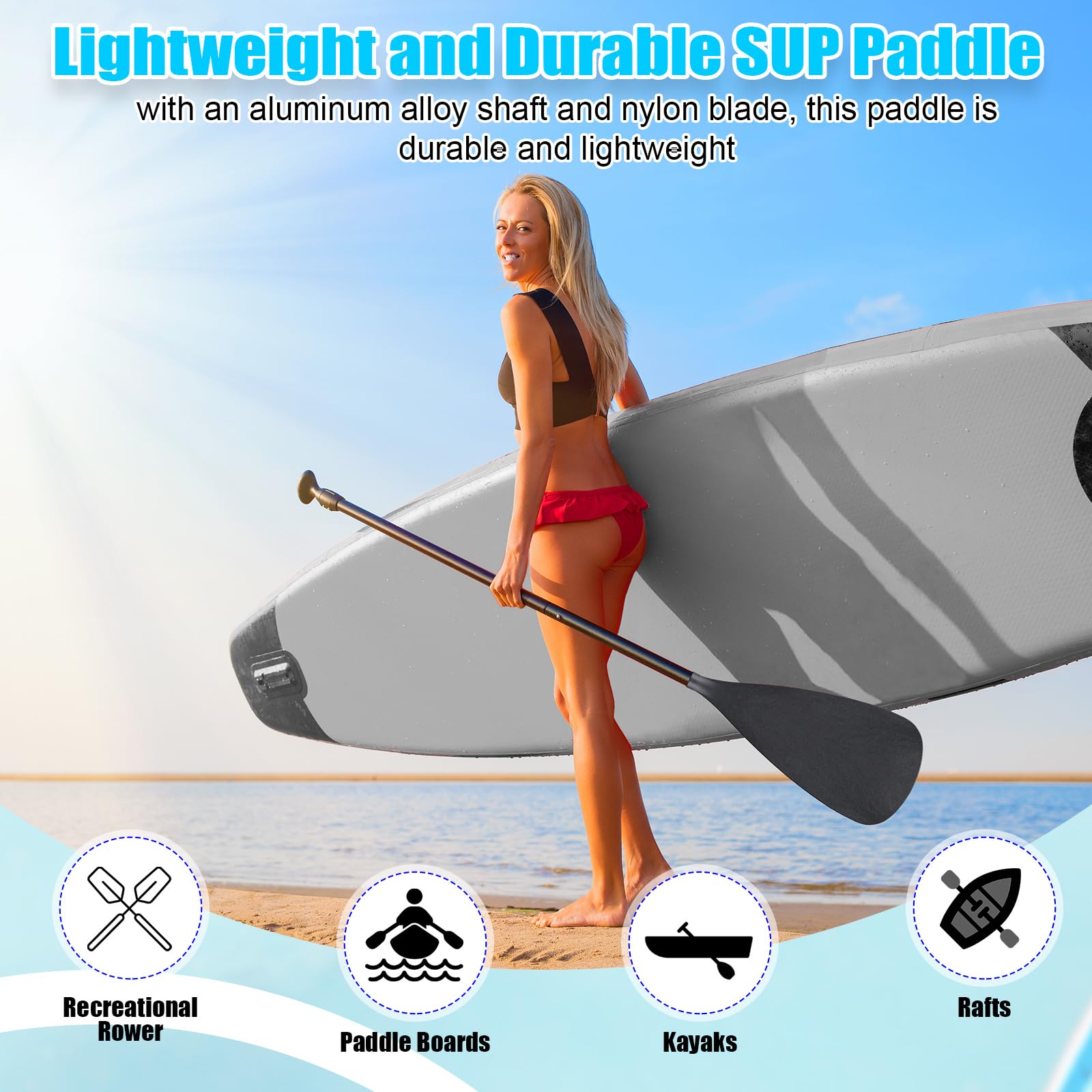 Hollowfly Lot de 4 pagaies réglables 3 pièces | Pagaie de kayak noire, pagaie de rechange légère, tige amovible en alliage d'aluminium, pour le surf, la pêche