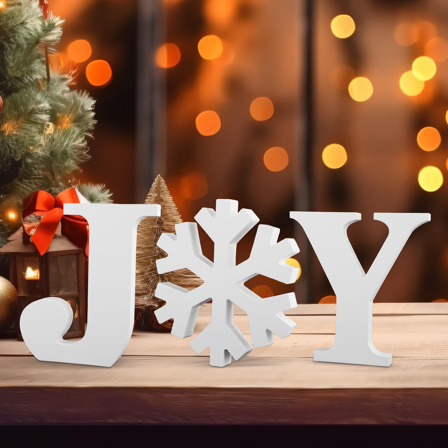 3 Pcs Christmas Joy Sign, Xmas Decorations Joy Sign Wooden Christmas Table Decor White Joy Sign Wood Letters Tabletop Signs for Christmas New Year Holiday Home Decoration