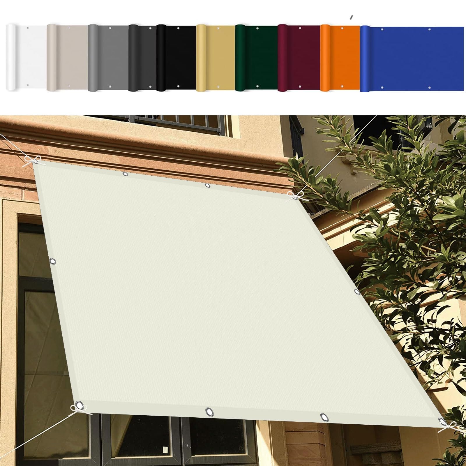 Voile d'ombrage rectangulaire pour terrasse et jardin en toile blanche
