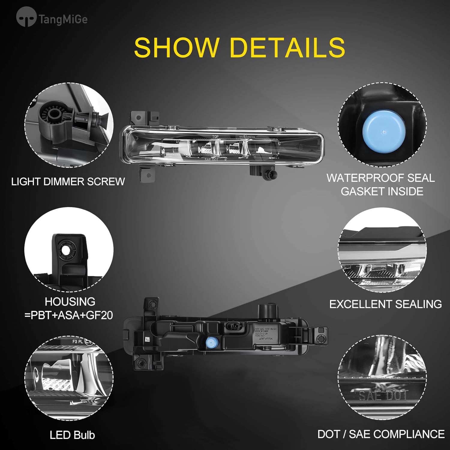 TangMiGe LED Fog Lights compatible with BMW 5 Series, 2019-2020 530e 530i 540i G30, 2019 640i G32. 1 Pair Fog Lamps, Black Reflector