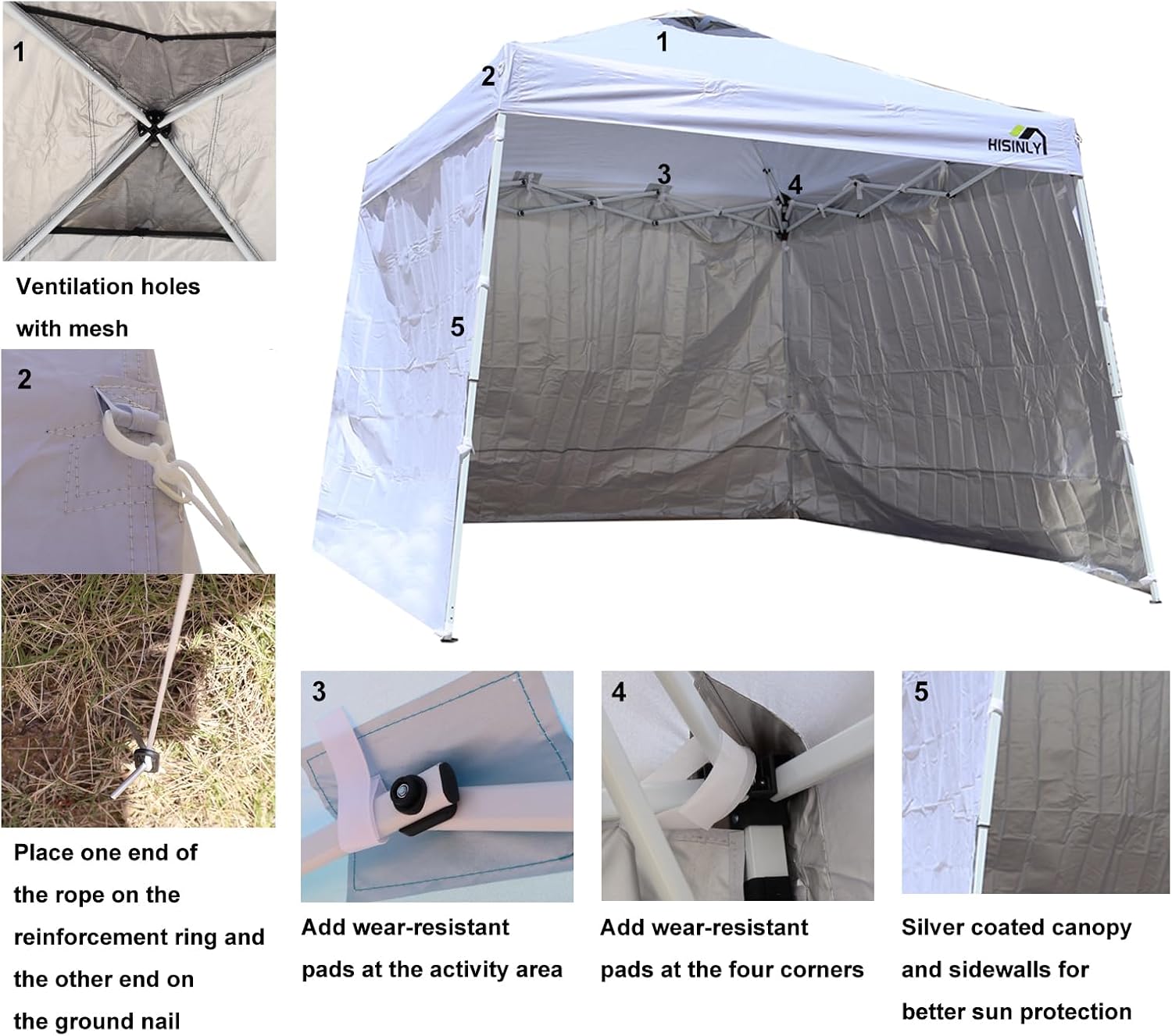 8x10 Slant Leg Pop Up Canopy Tent White Portable Heavy Duty Waterproof Vented Roof Easy Setup for Patio Outdoor Market Event - White