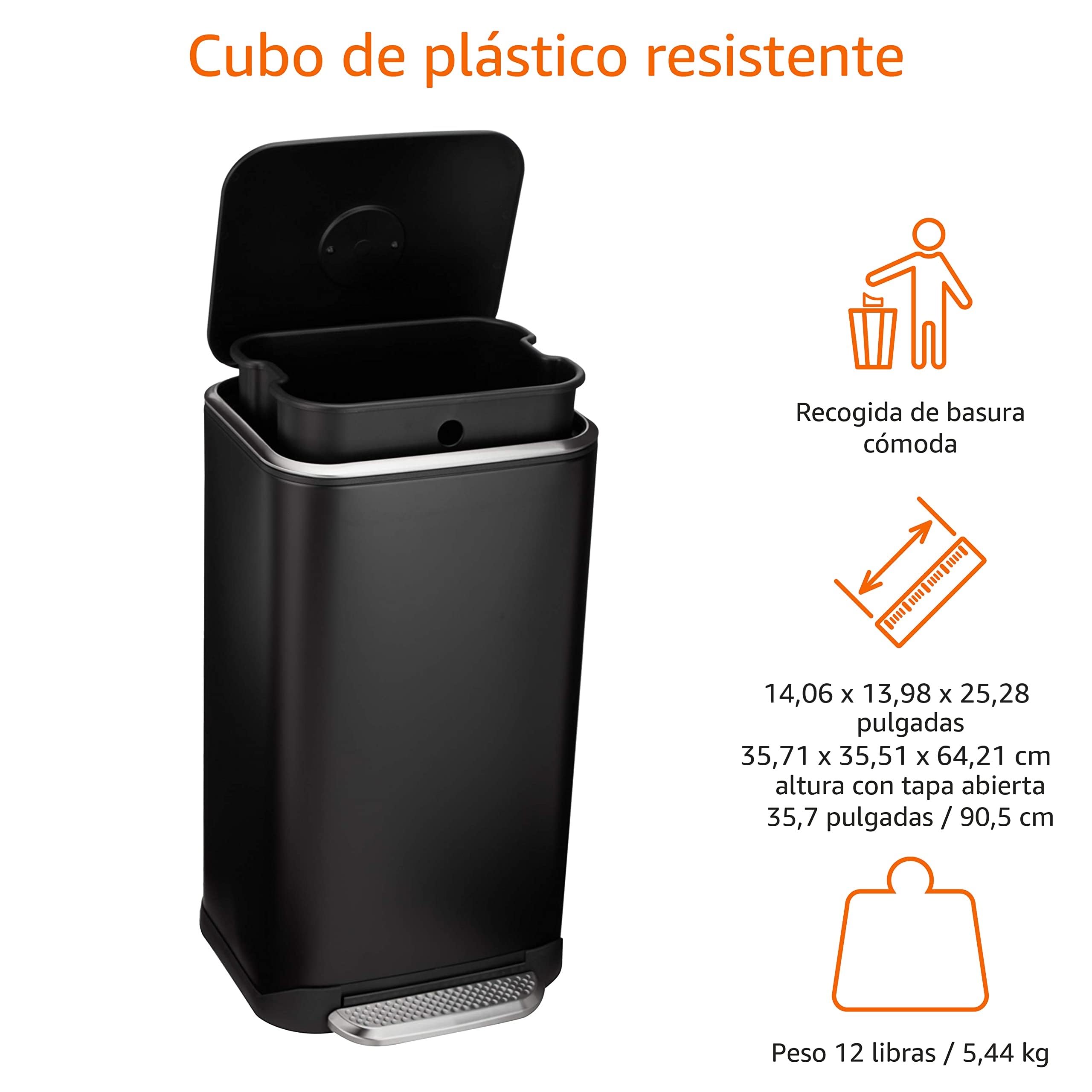 Amazon Basics Rectangular Papelera, 32 l, Negro