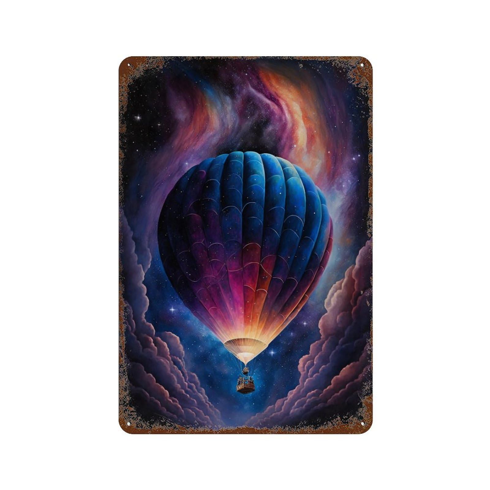 Retro Metal Sign Cosmic Hot Air Balloon Ride 11.8"x7.9", Decorative Metal Wall Art for Pub, Kitchen And Man Cave Decor