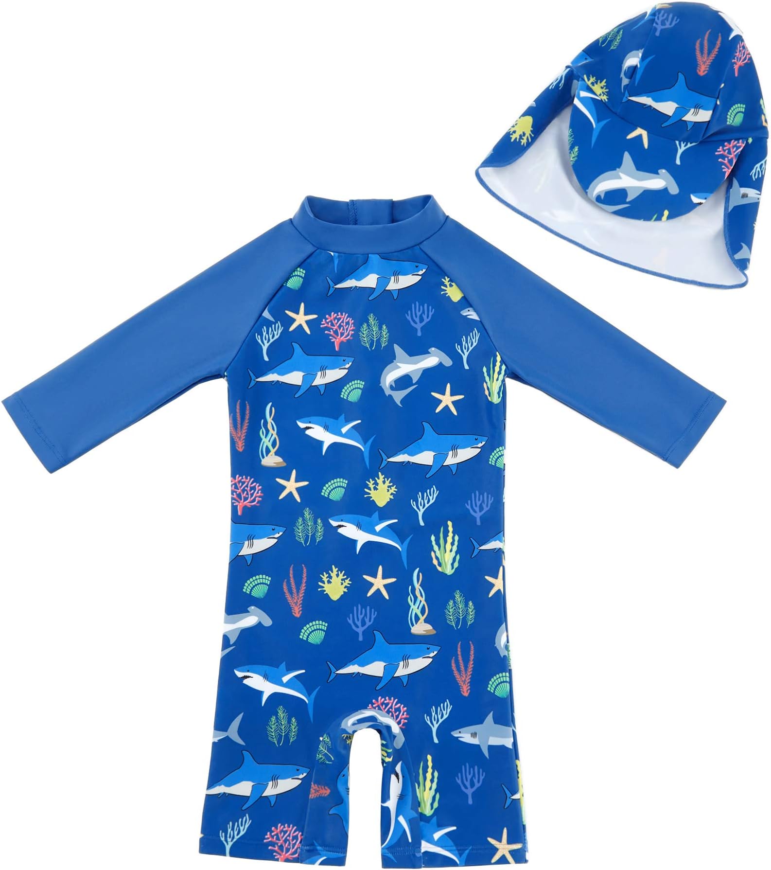 Baby/Toddler Swimsuit UPF 50+ Sun Protection One Piece Zipper Bathing Suit with Sun Hat Infant Beach Swimwear